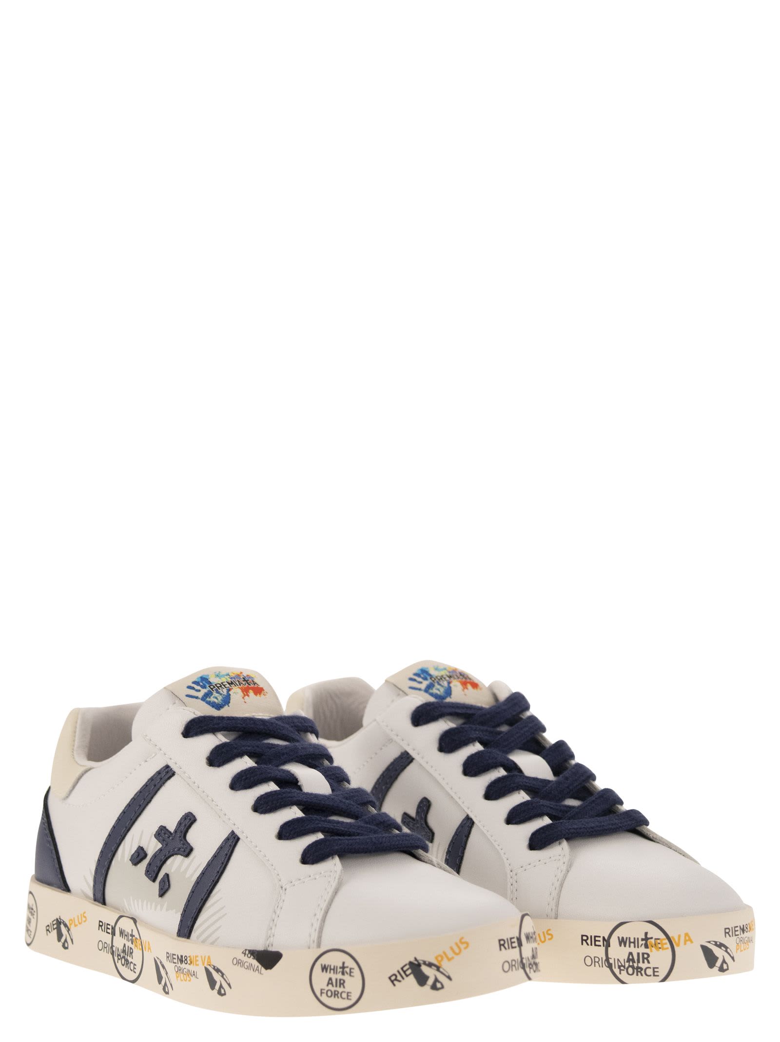 Shop Premiata Andy - Leather Sneakers In White/blue