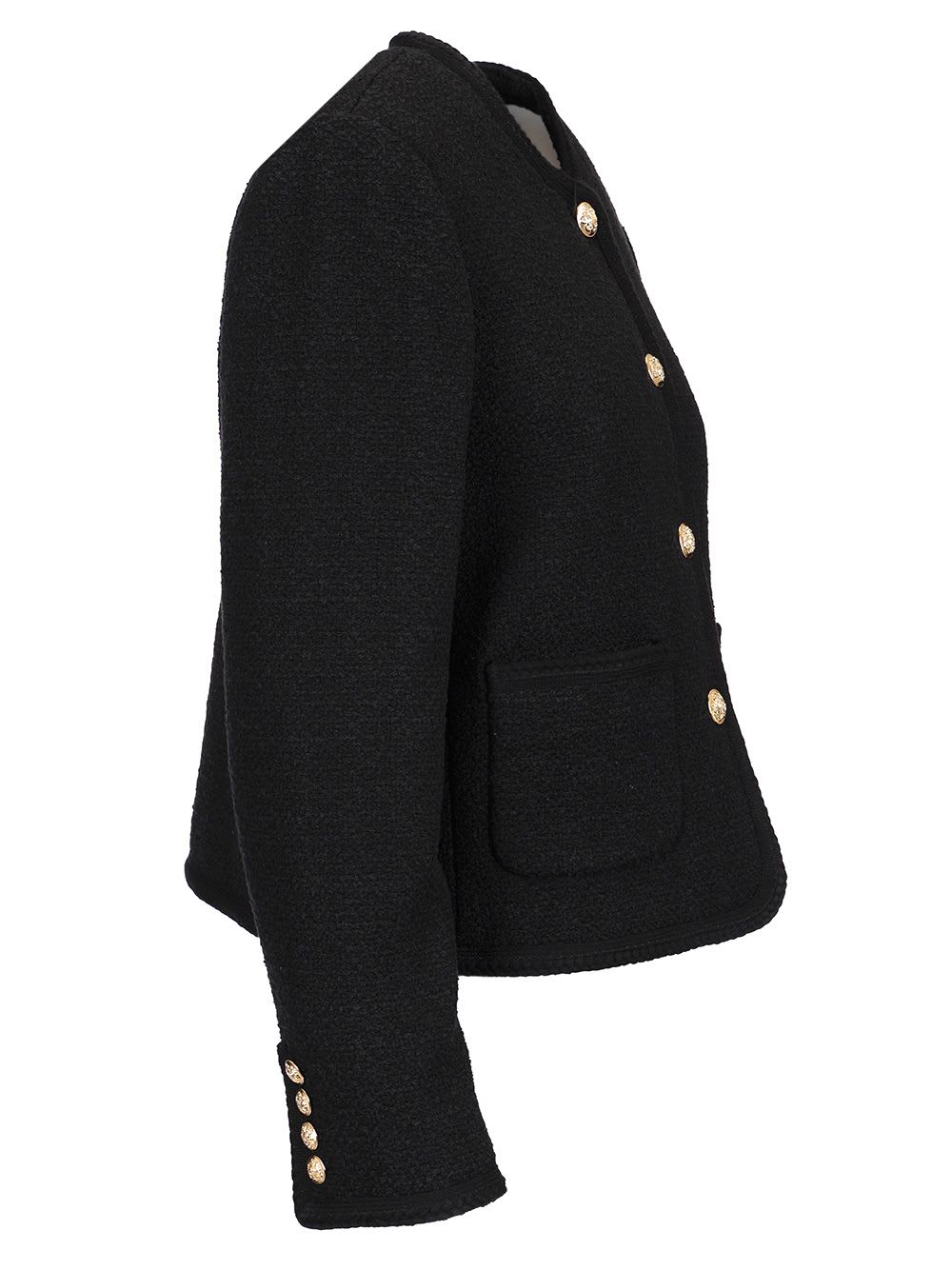 Dunst Black Crewneck Jacket With Contrasting Jewel Buttons In Black