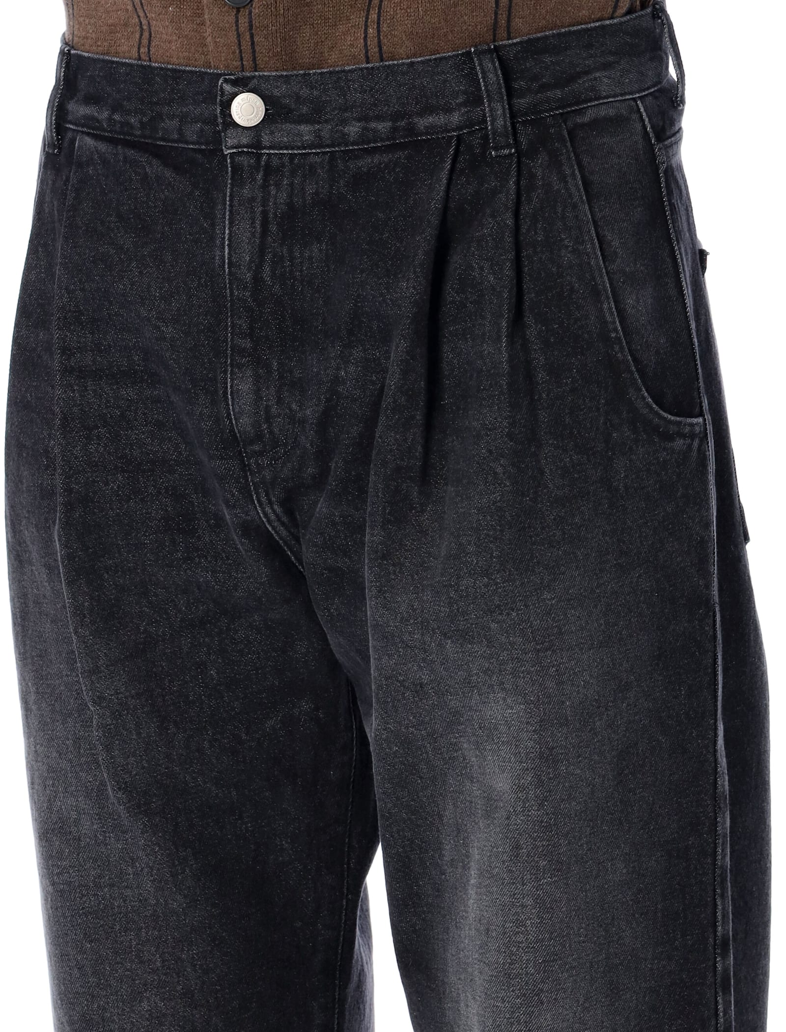 Shop Mfpen Big Jeans In Faded Black