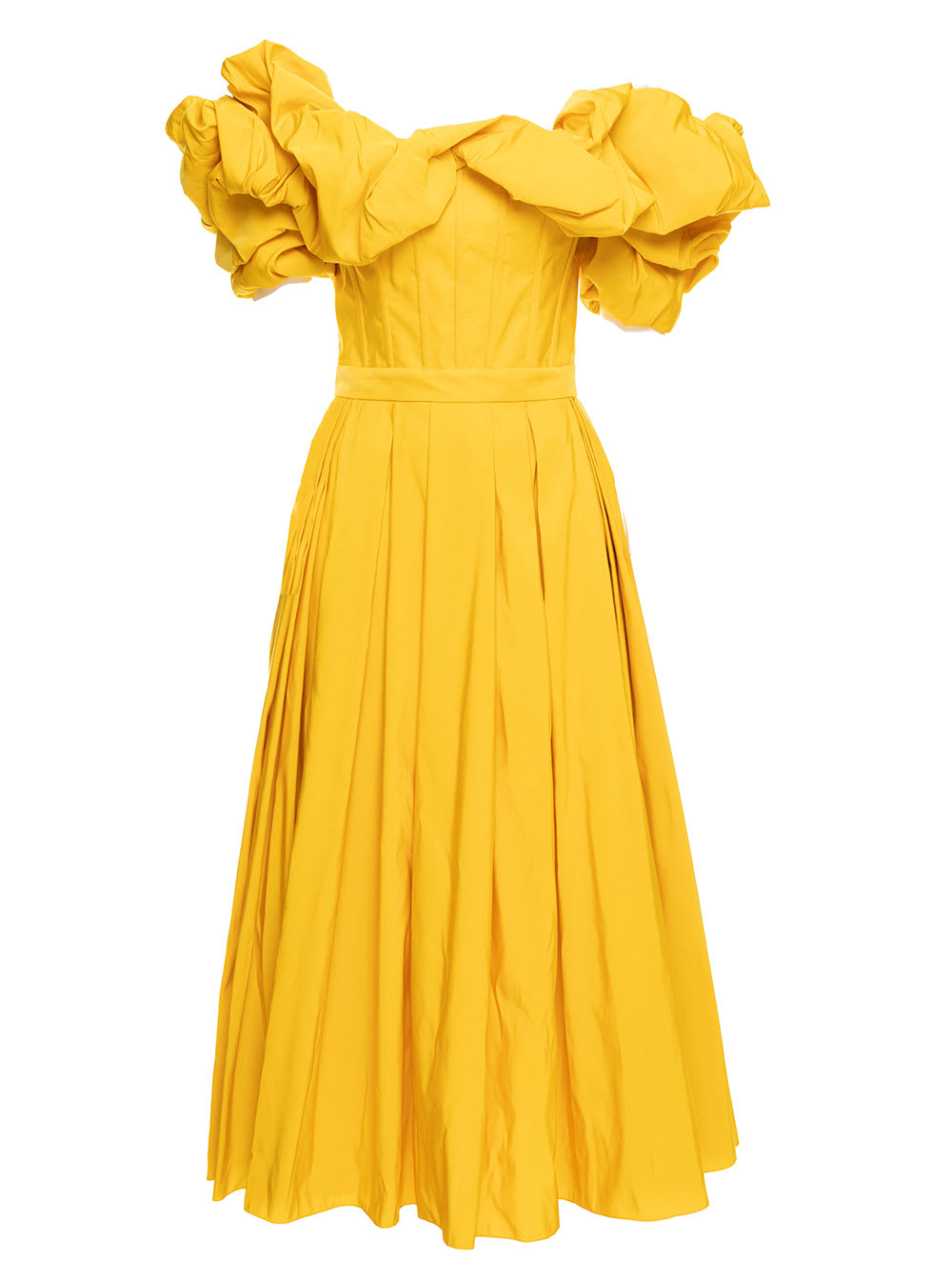 Yellow Polyfaille Dress With Off Shoulders Alexander Mcqueen Woman