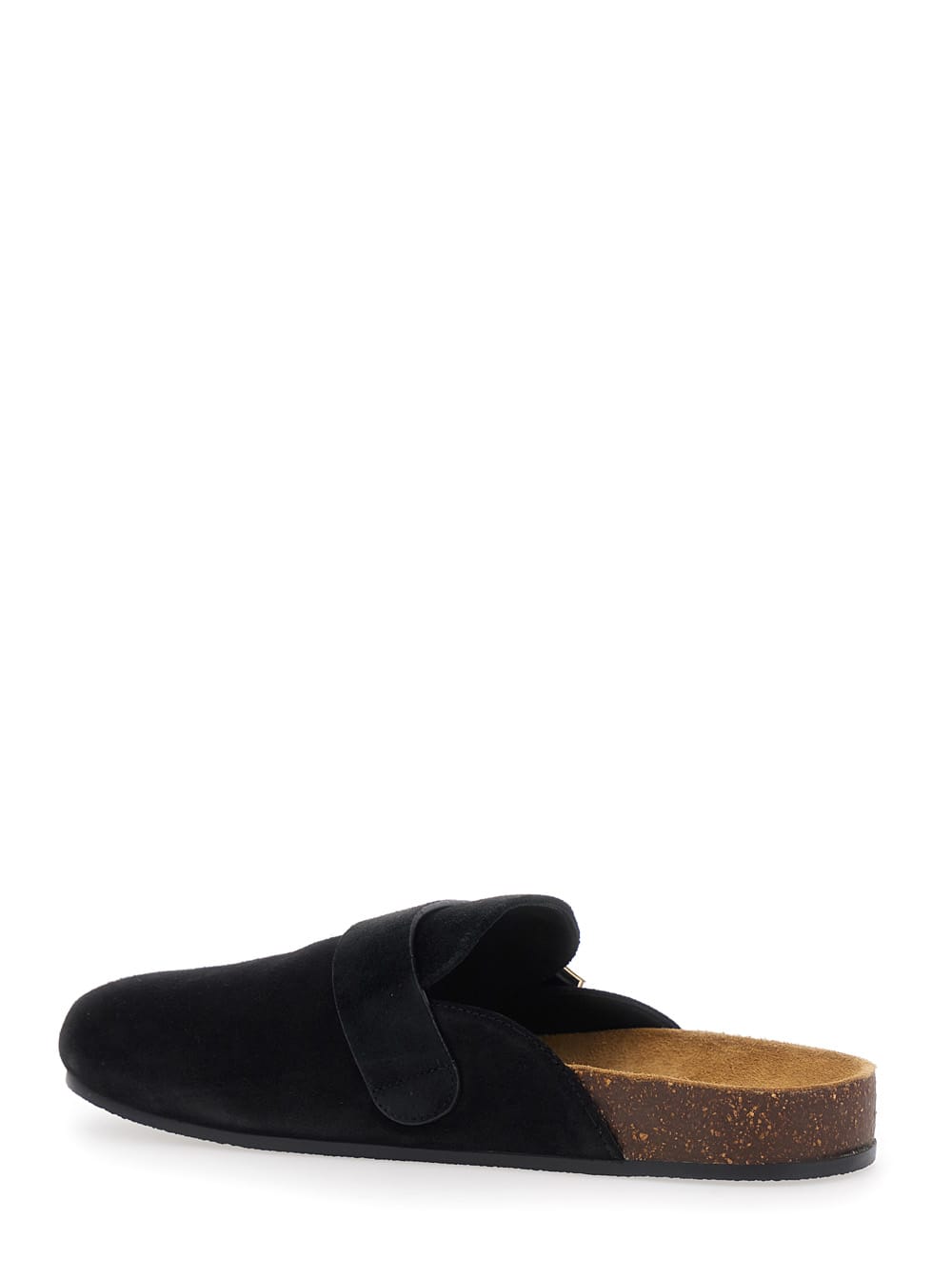 Tory Burch Mellow Black Slip-on Mule With Metallic Logo Buckle In Suede Woman