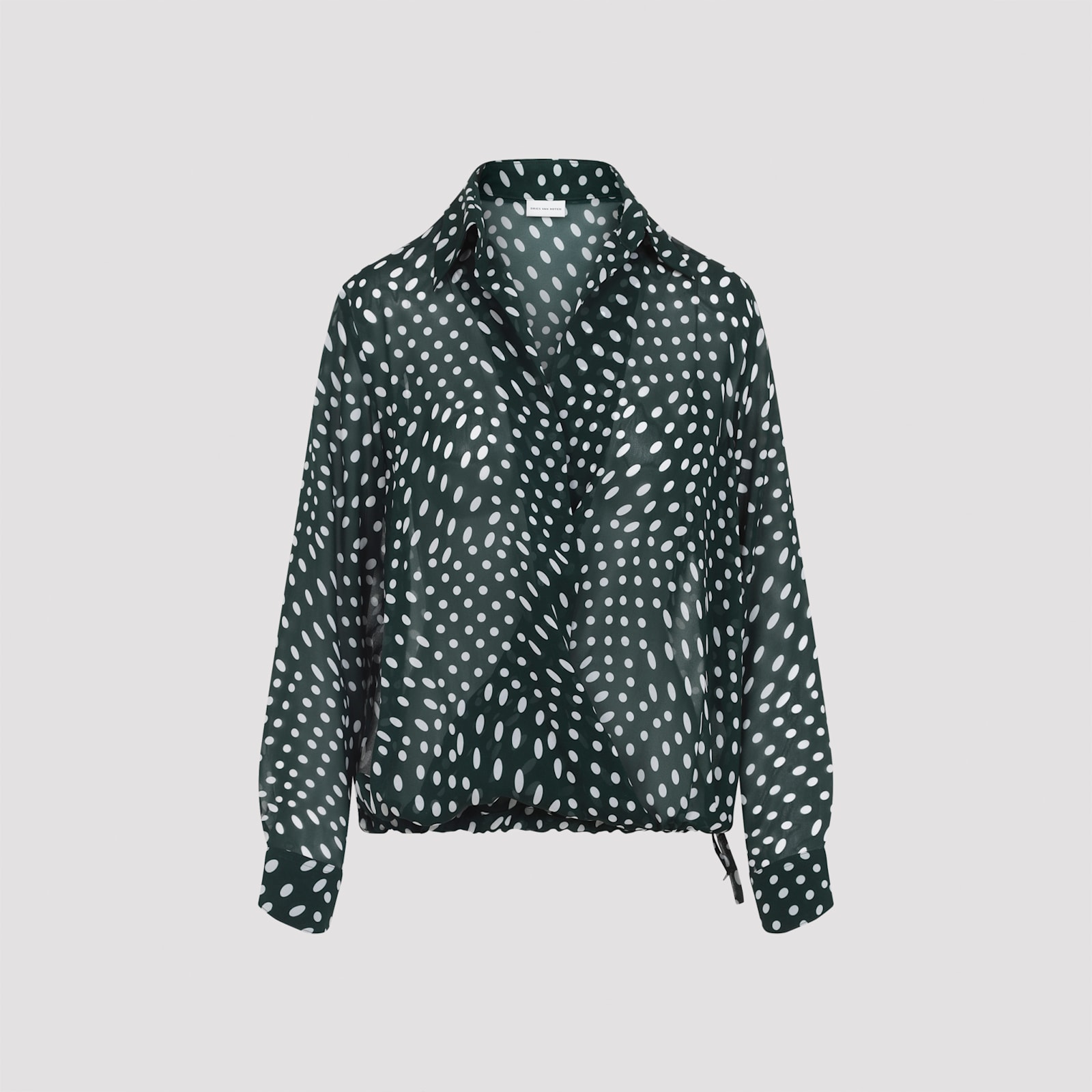 Dries Van Noten Printed Long Sleeve Blouse With Drawstring Hem In Green