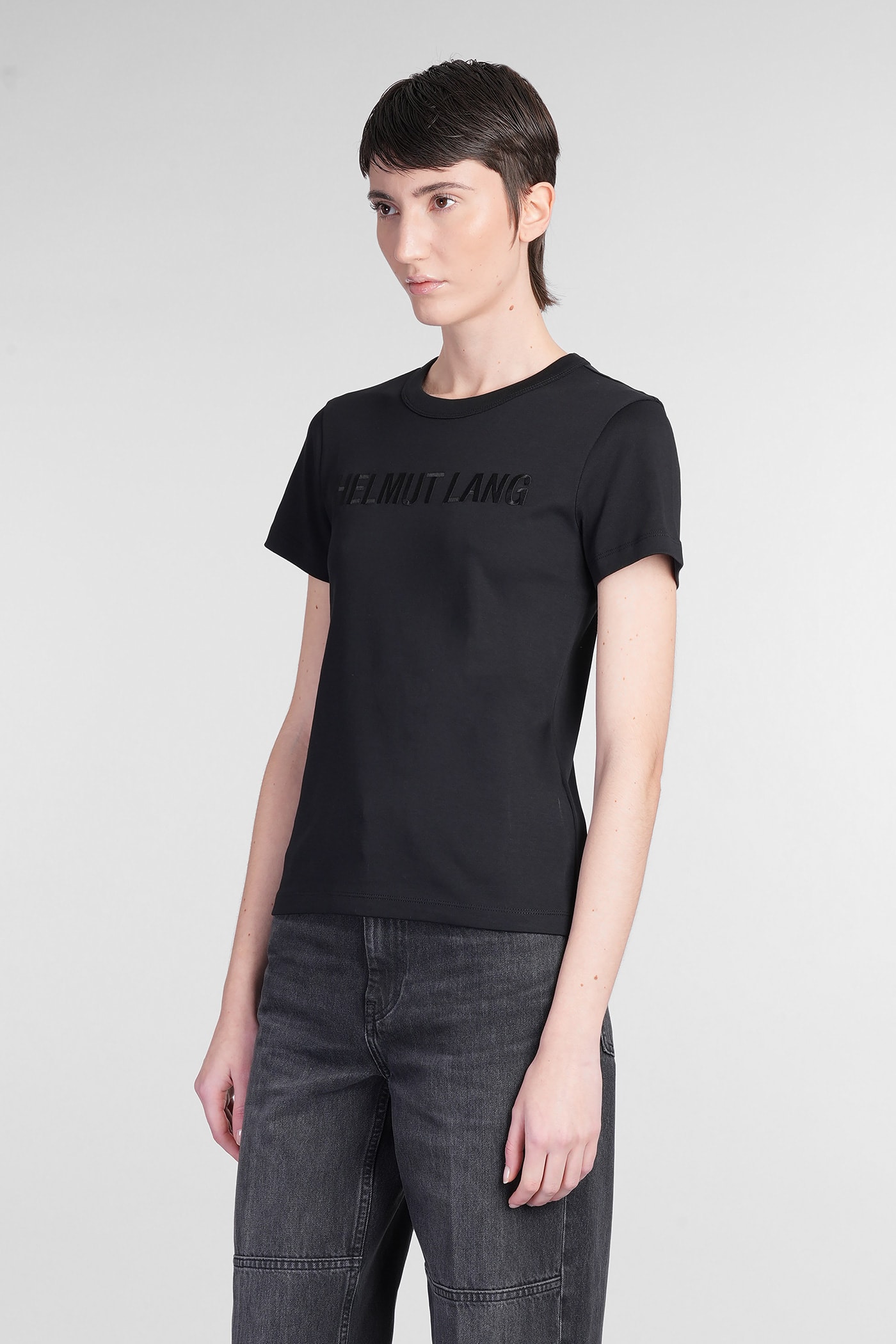 Helmut Lang Logo Embroidered Crew Neck Short Sleeve Top In Black
