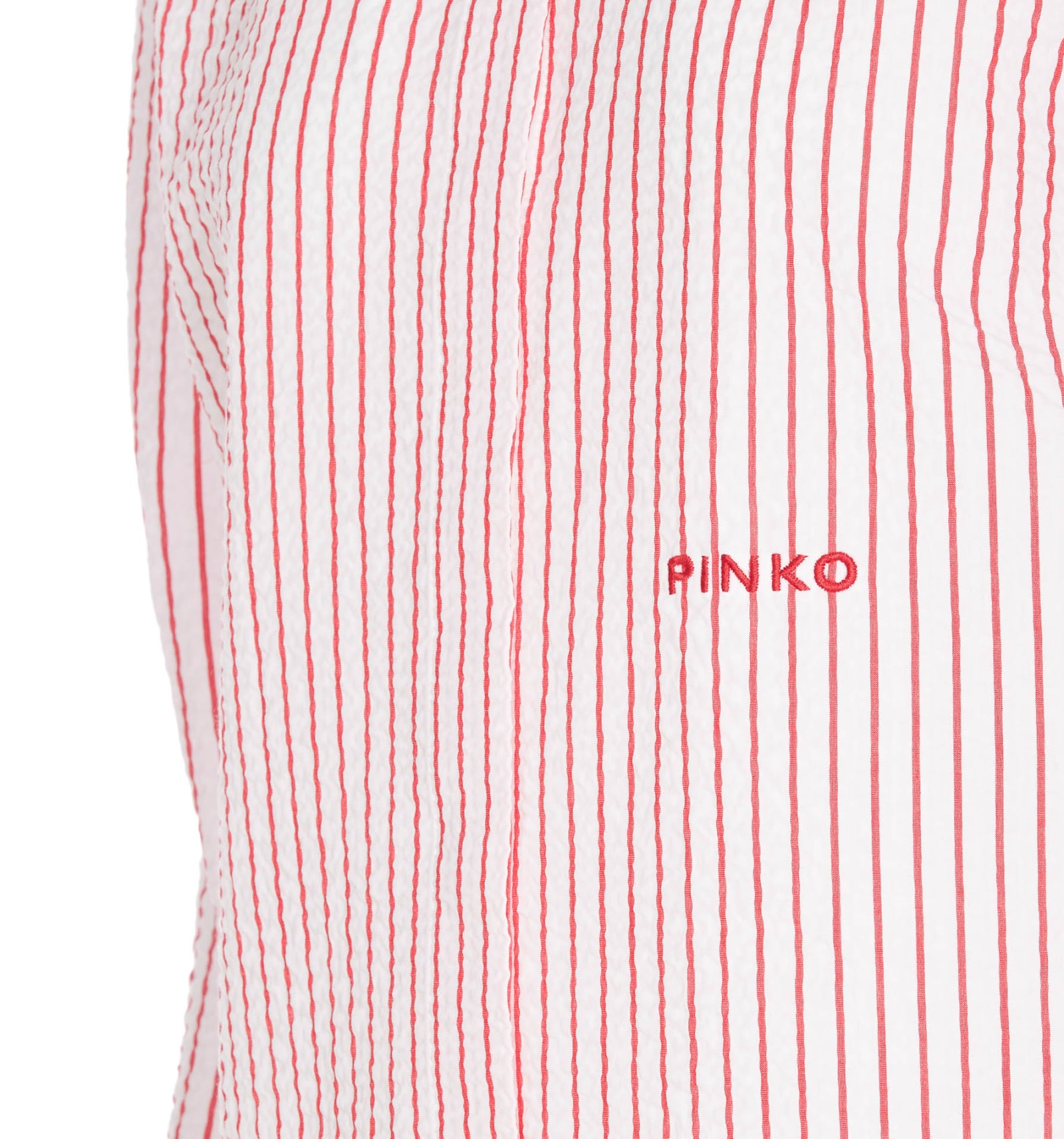 Shop Pinko Seersucker Striped Shirt In Bianco/rosso