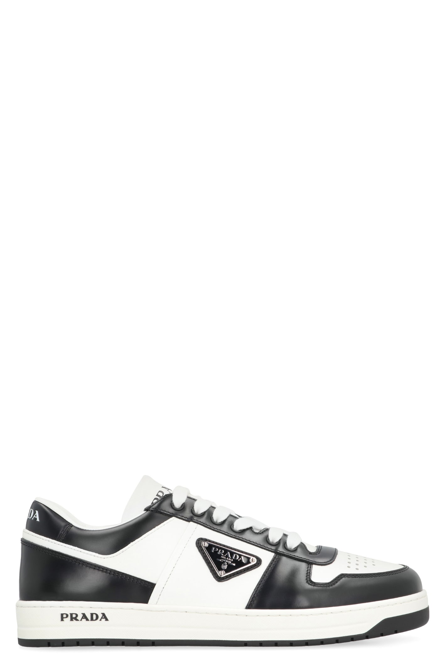 Shop Prada Downtown Leather Low-top Sneakers In White