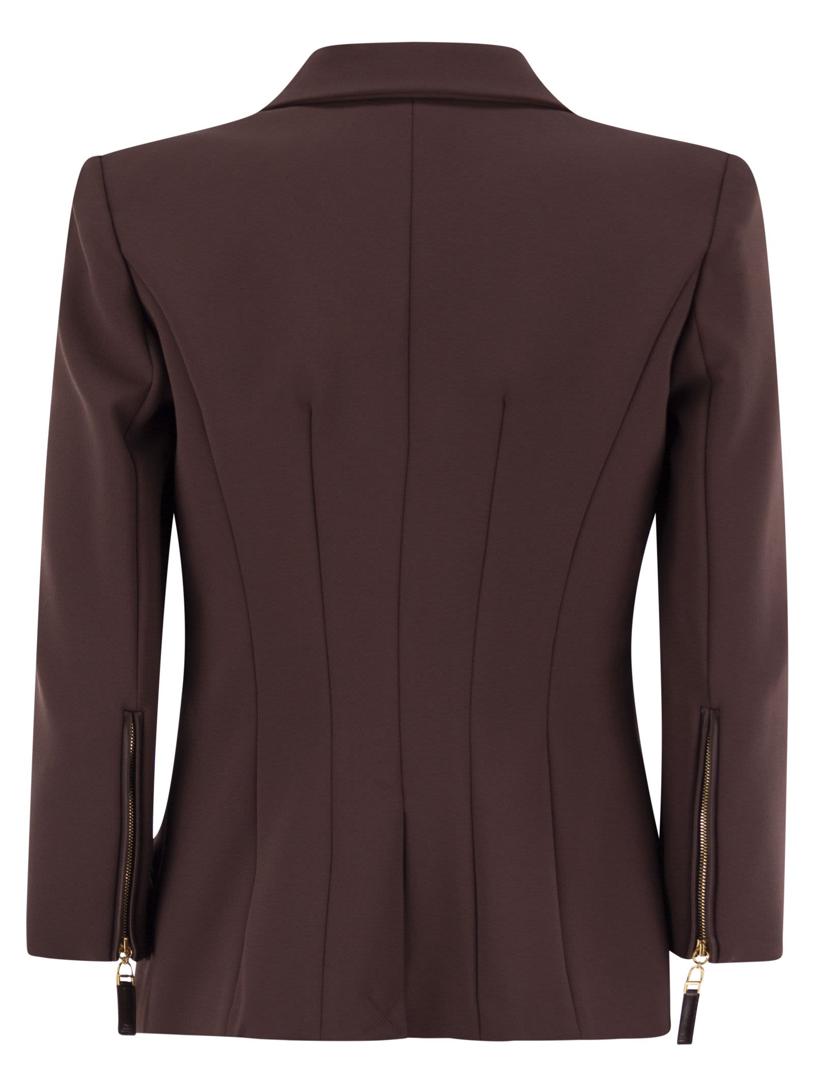 Elisabetta Franchi Structured Double-breasted Jacket Gold Buttons In Brown