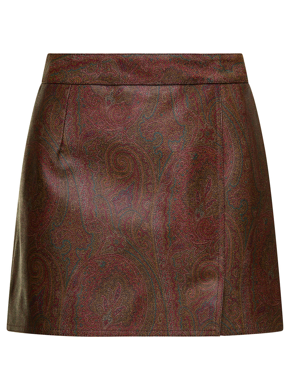 Etro Brown Mini Skirt With Matt Grain Coated Paisley Jacquard Cotton Blend Woman