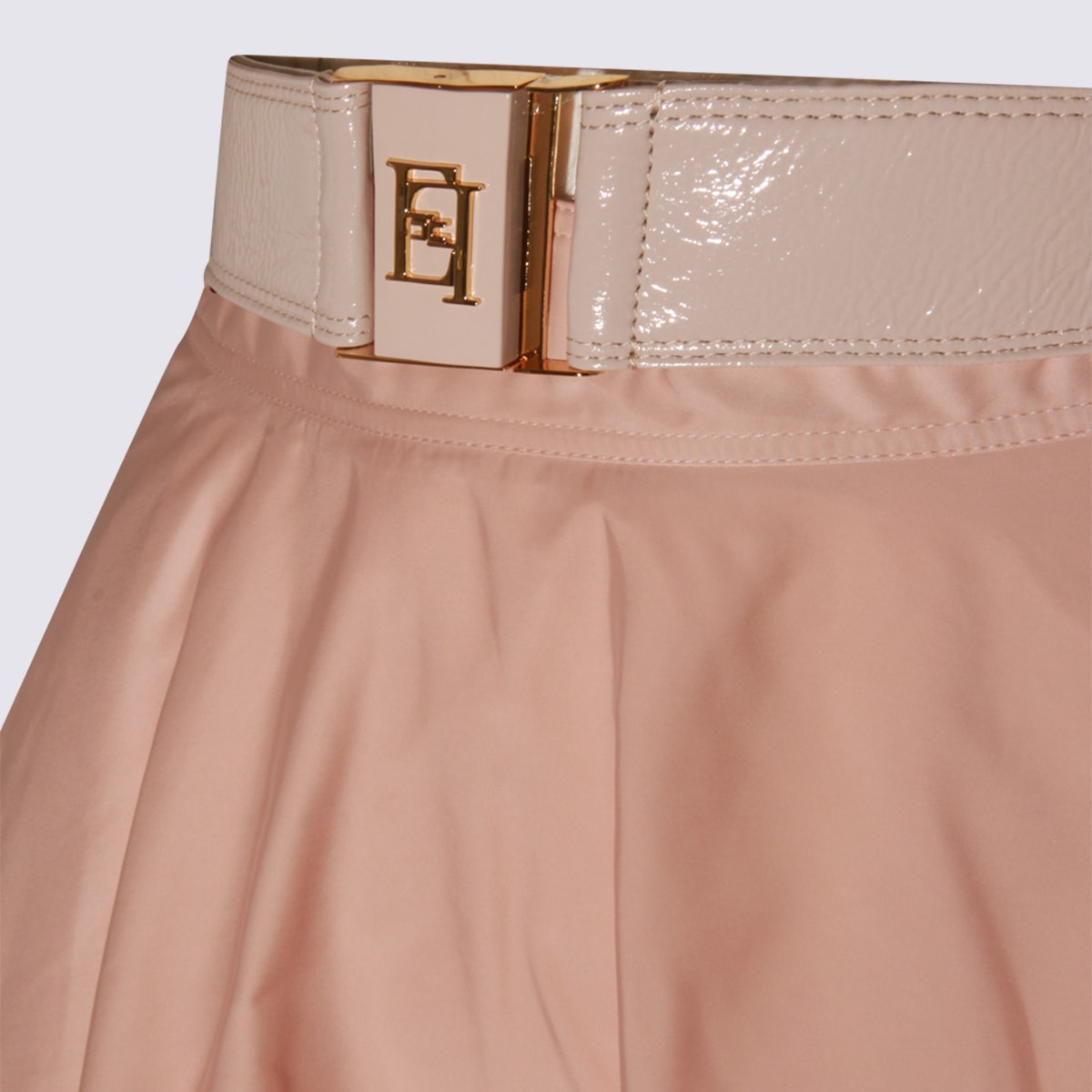Elisabetta Franchi Midi Skirt With Belted Waist And Pleats In Neutral