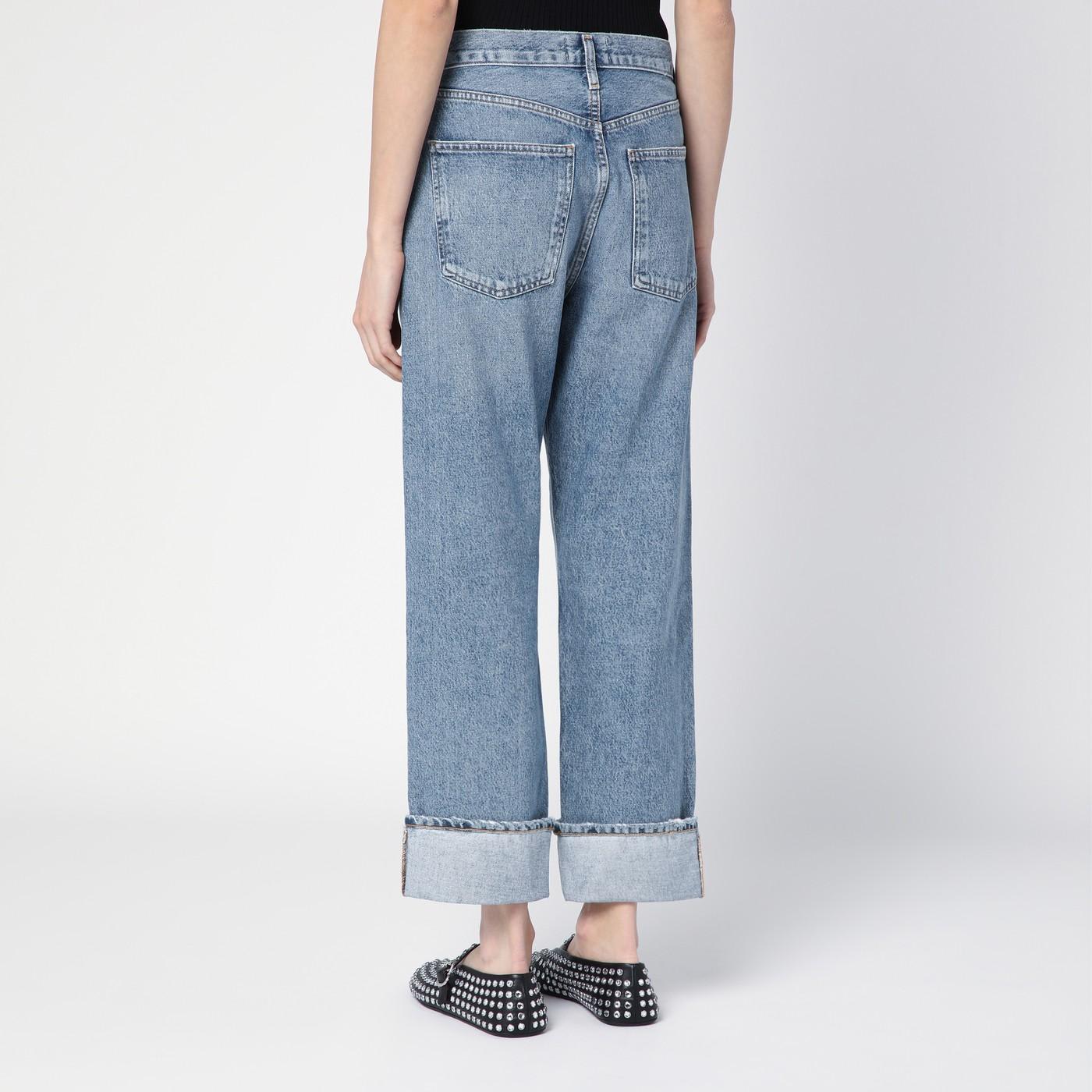 Shop Agolde Light Blue Fran Jeans In Organic Denim With Turn-ups