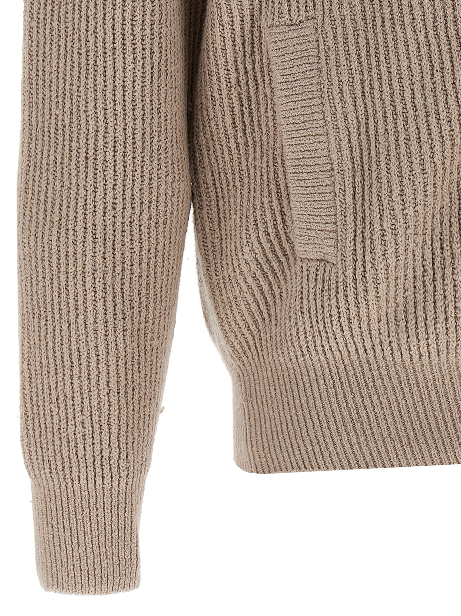 Brunello Cucinelli Collar Zip Cardigan Ribbed Texture In Neutral
