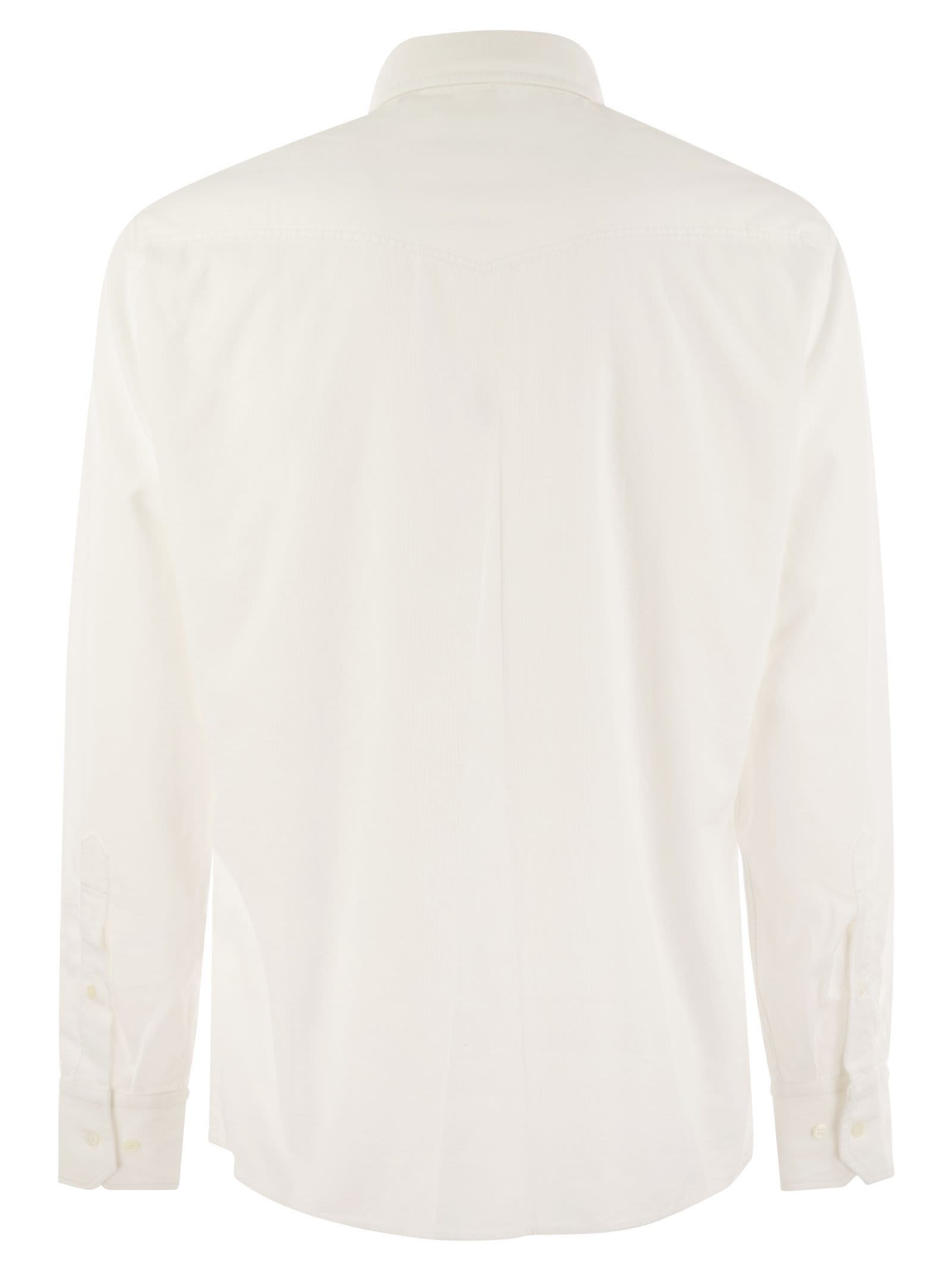 Shop Brunello Cucinelli Garmentdyed Corduroy Easyfit Shirt With Press Studs, Epaulettes And Pockets In White