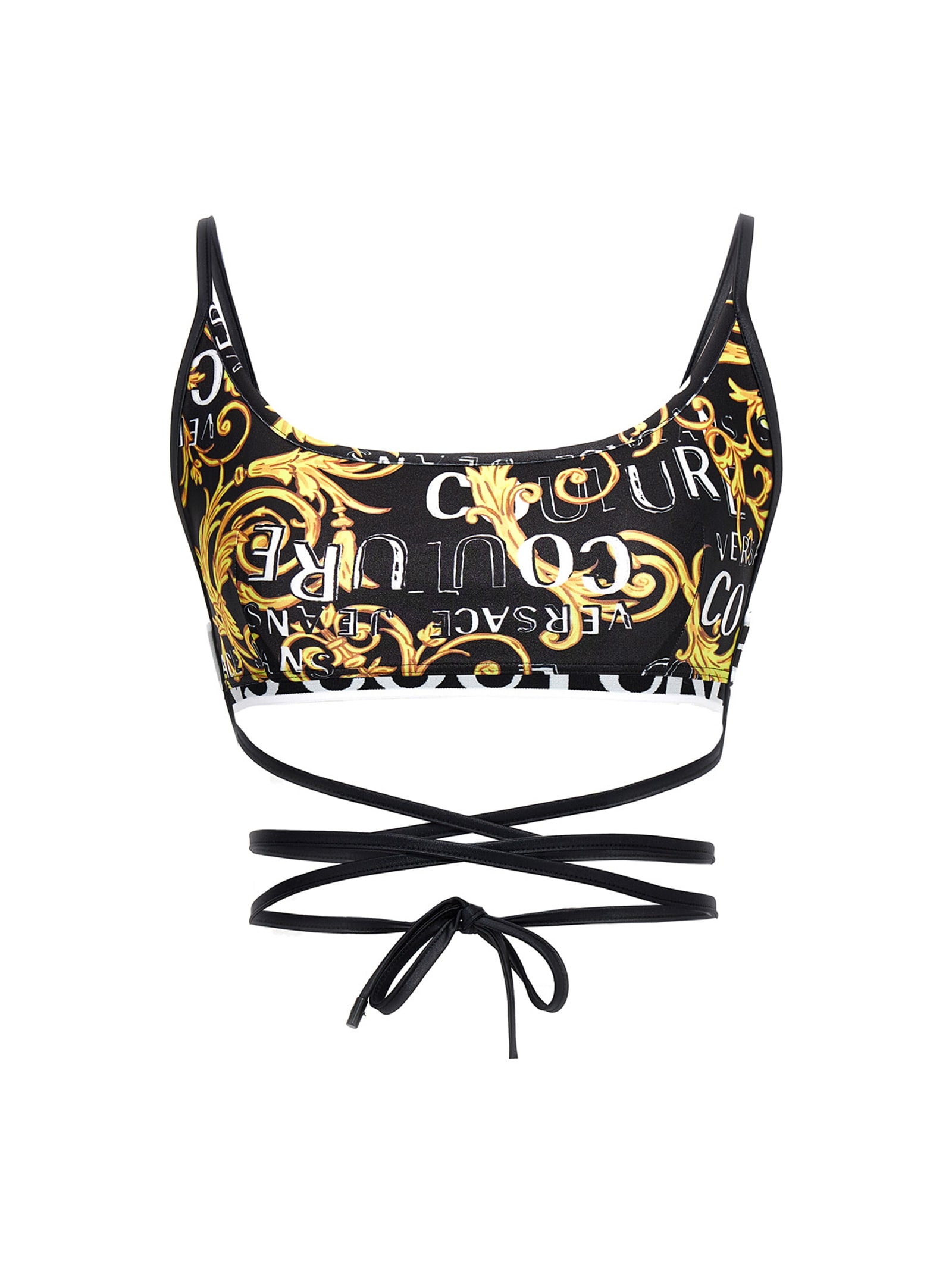 Versace Jeans Couture Logo Couture Crop Top In Gold+ 899 Balck