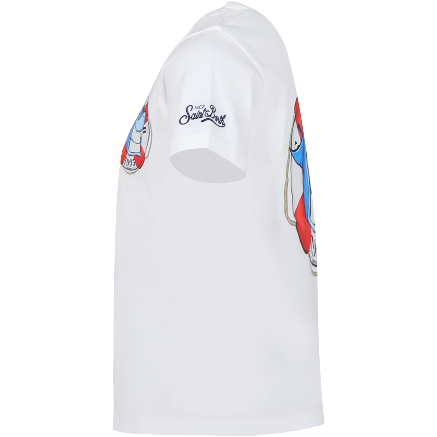Shop Mc2 Saint Barth White T-shirt For Boy With Shark And Logo