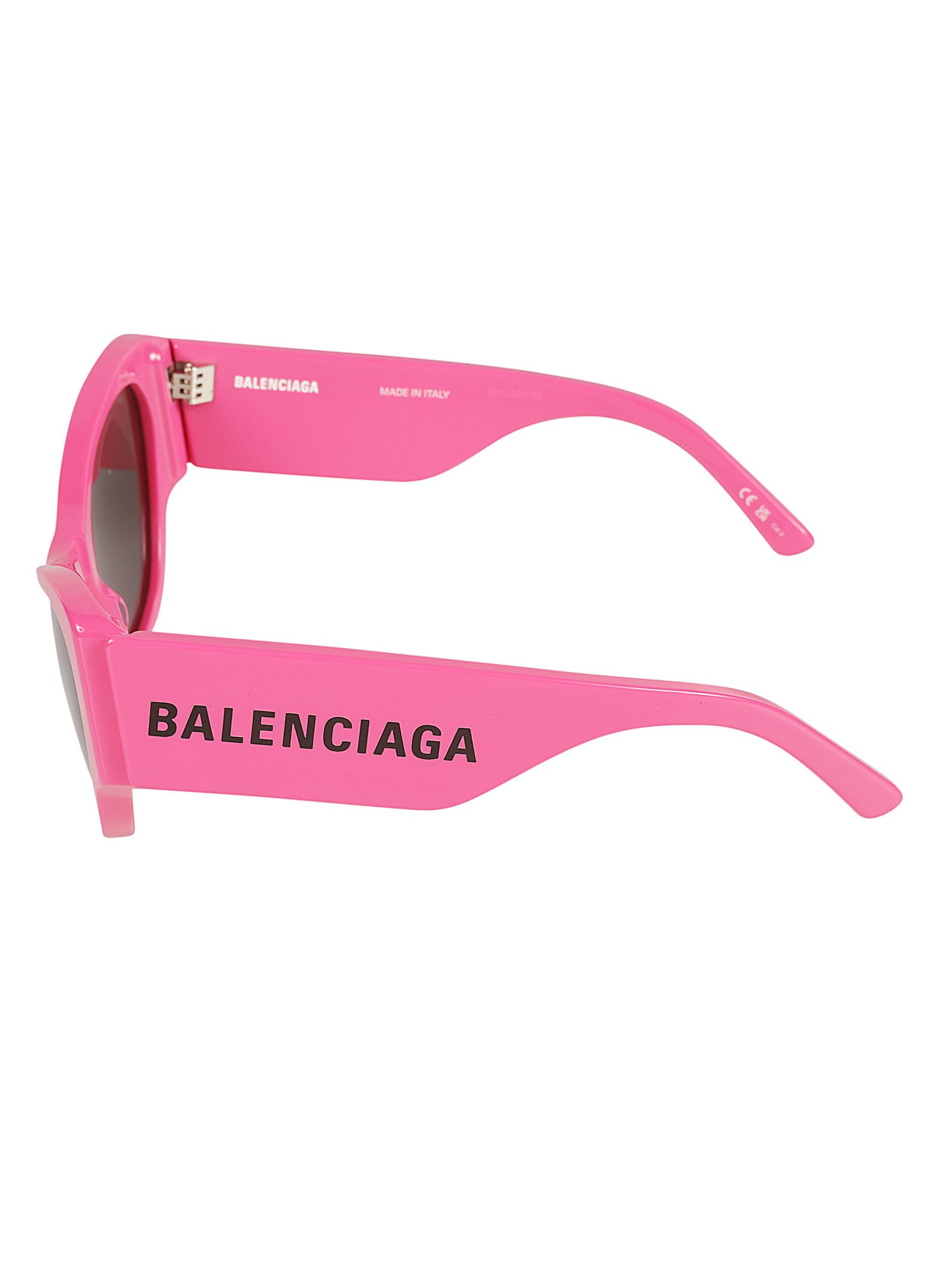 Shop Balenciaga Logo Sided Sunglasses In Fuchsia/grey