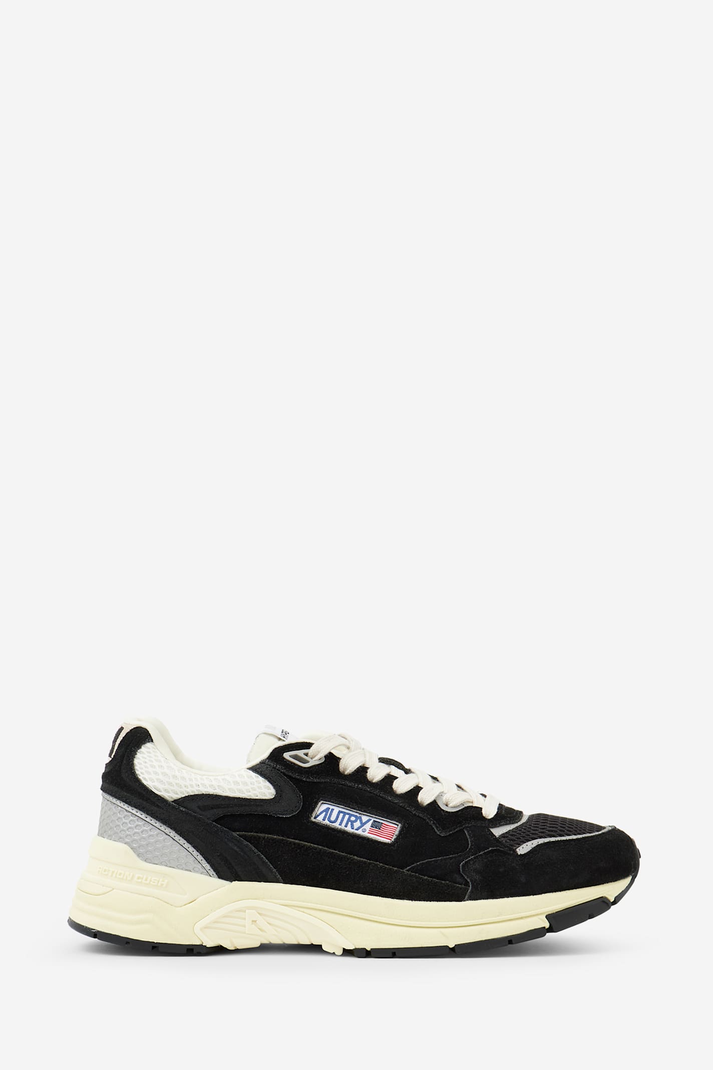 Autry Black Suede And Mesh Sneakers With Cream Cushioned Sole In Black