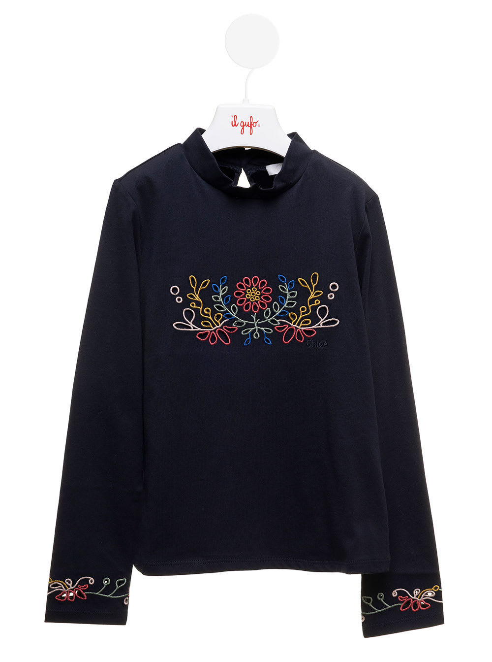 Long-sleeved T-shirt With Multicolor Embroidered Inserts Chloé Kids Girl