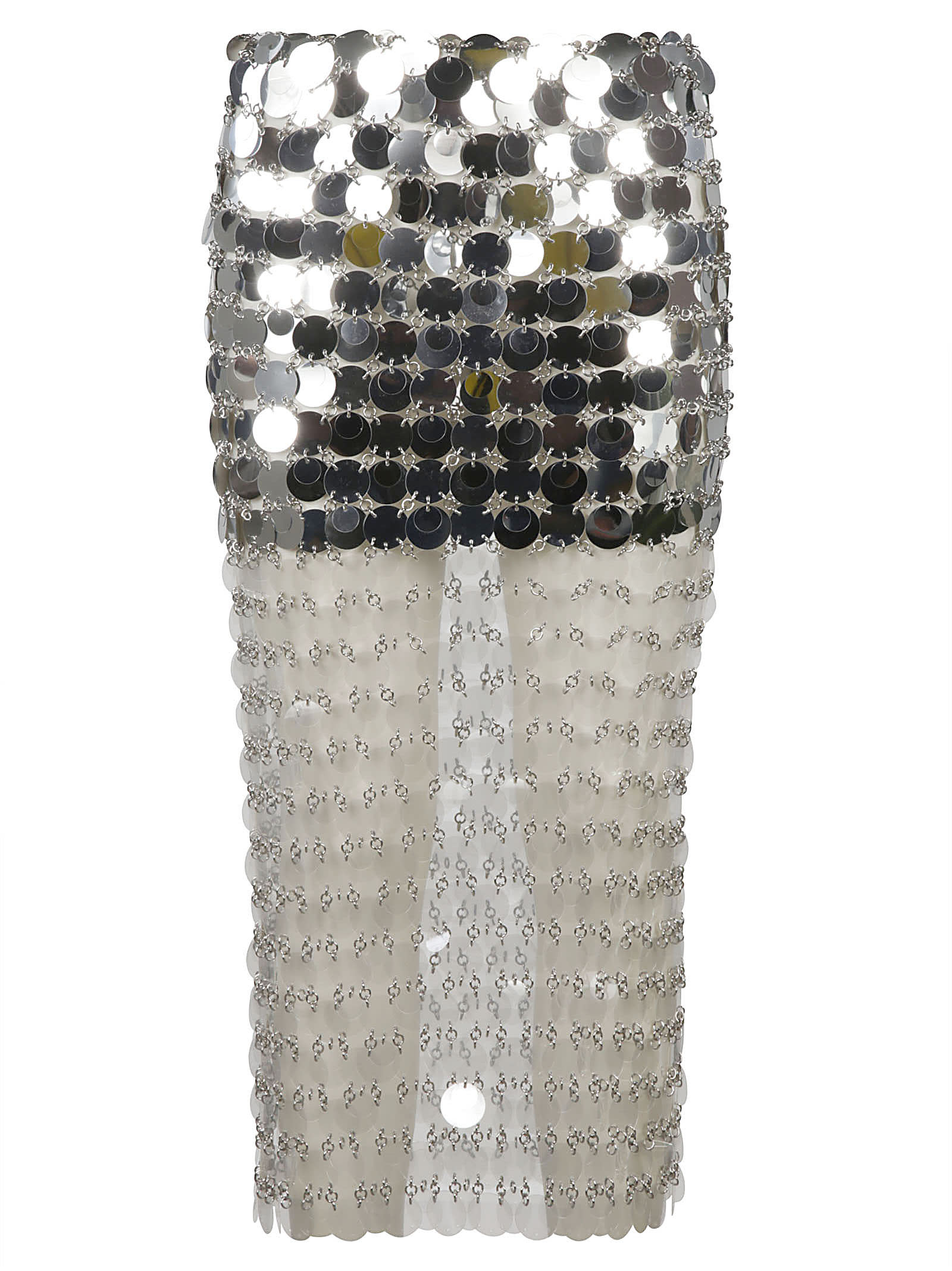 Paco Rabanne Metallic Embellished Lace Skirt In Transparent