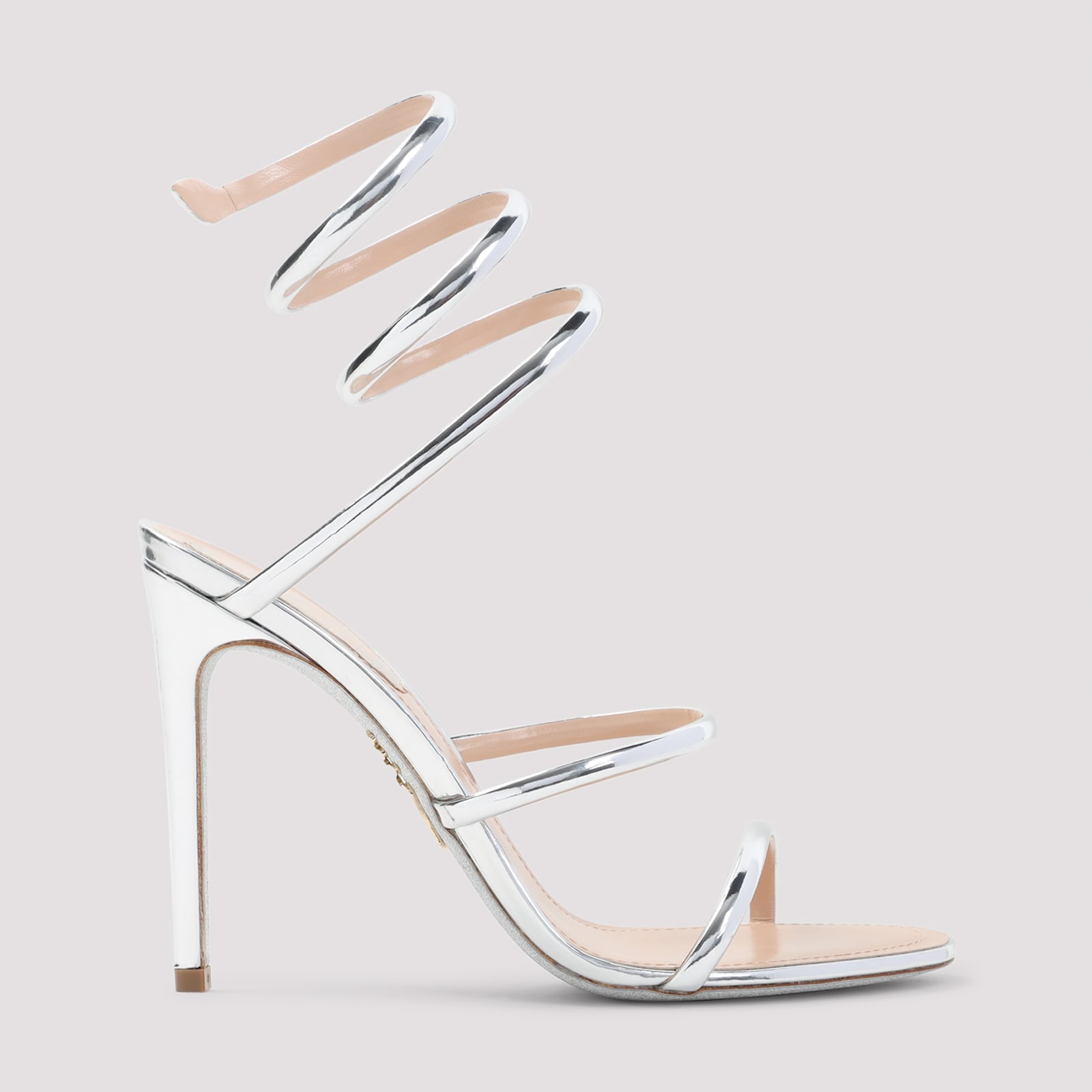 René Caovilla Silver Open Toe Heels In Silver