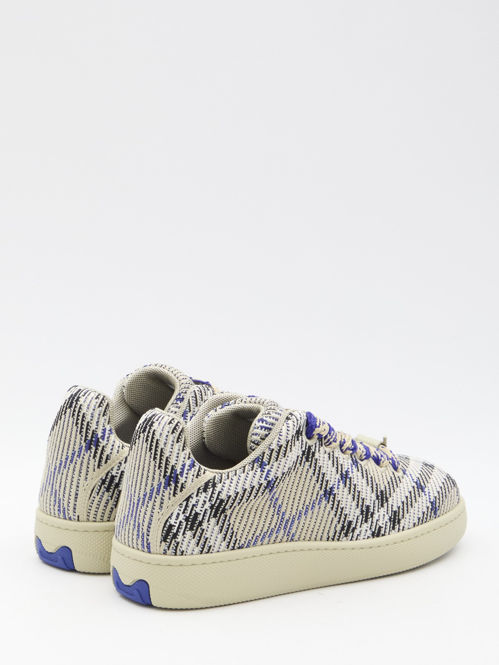 Shop Burberry Check Knit Box Sneakers In Beige