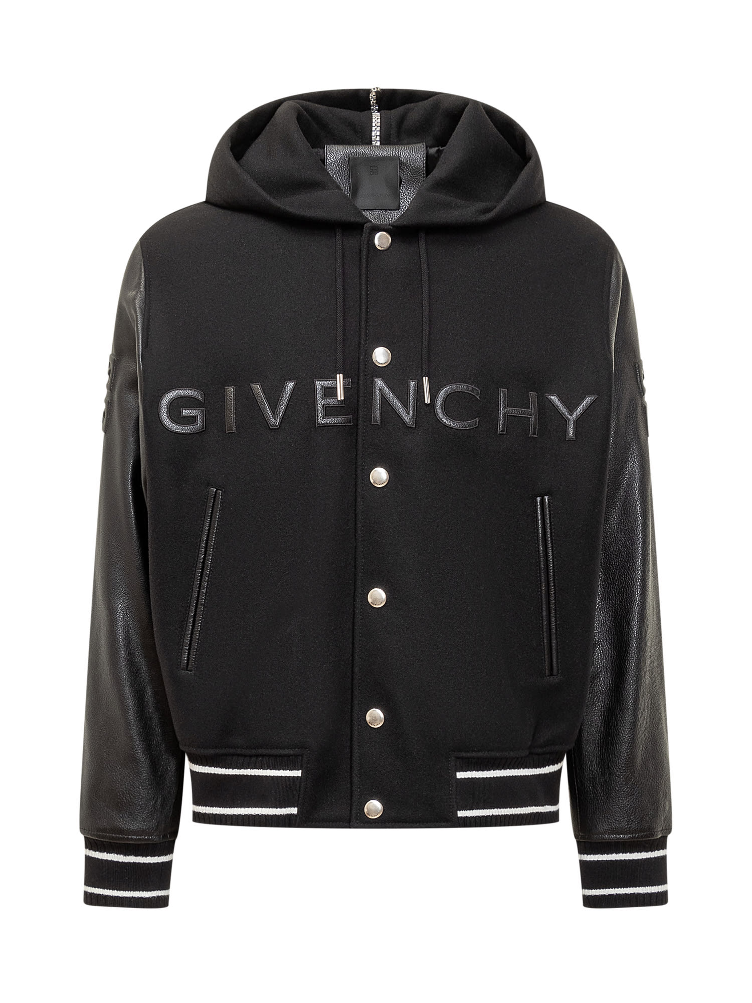 Shop Givenchy Wool And Leather Bomber Jacket In Black