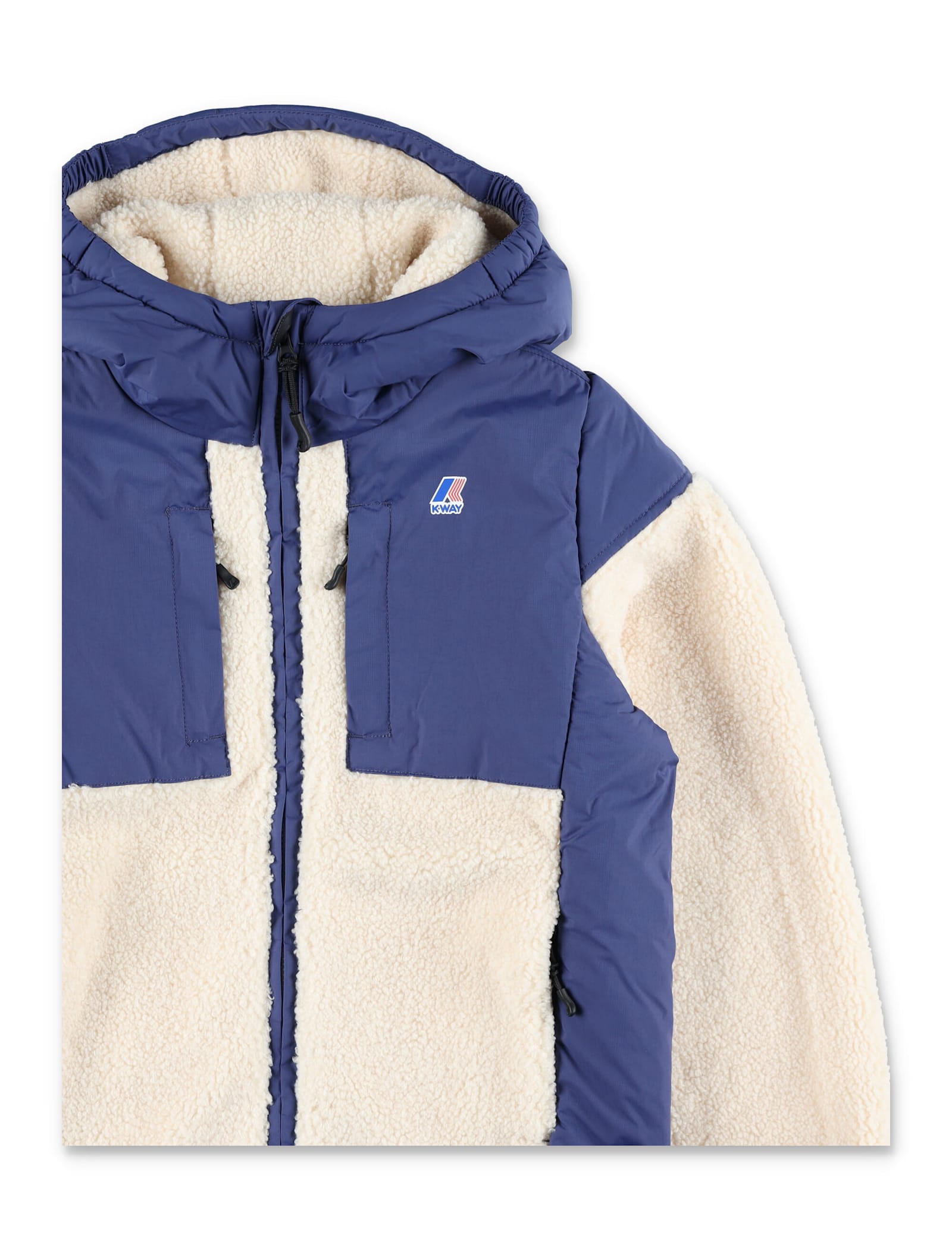 K-way Blue Samson Faux Fur Coat For Kids With Logo In Animal Print