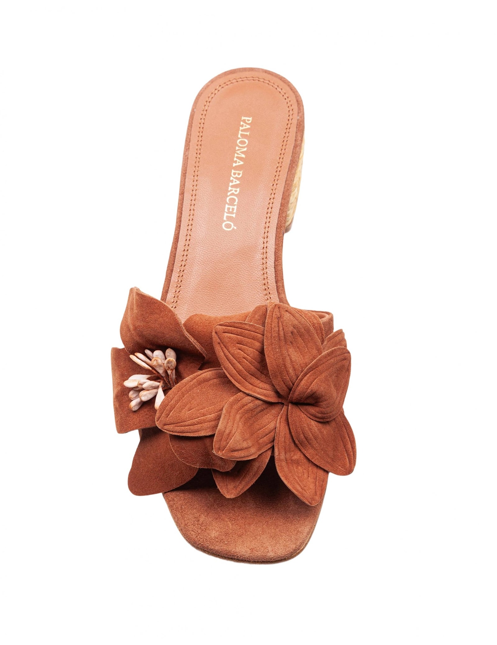 Paloma Barceló Suede Slide With Applied Flower In Leather