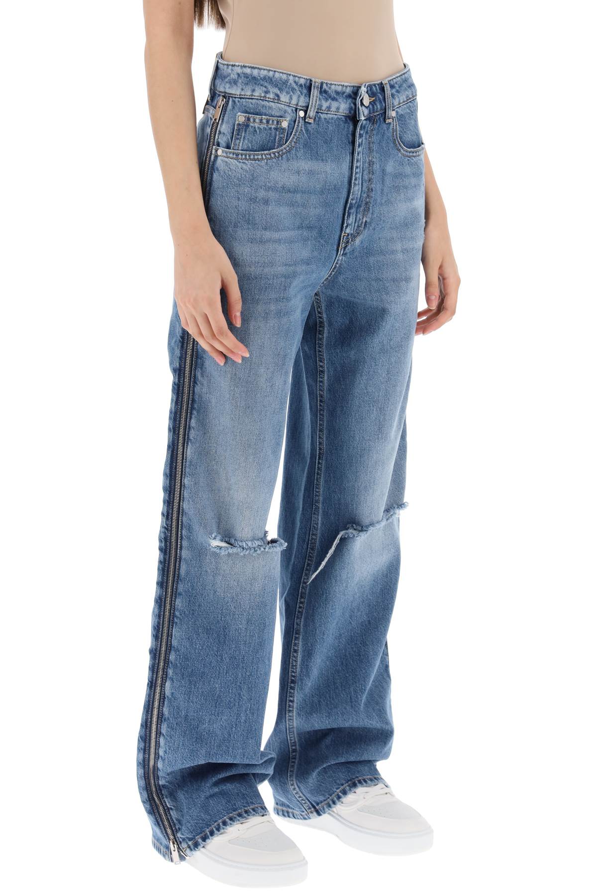 Shop Stella Mccartney Straight Leg Jeans With Zippers In Denim