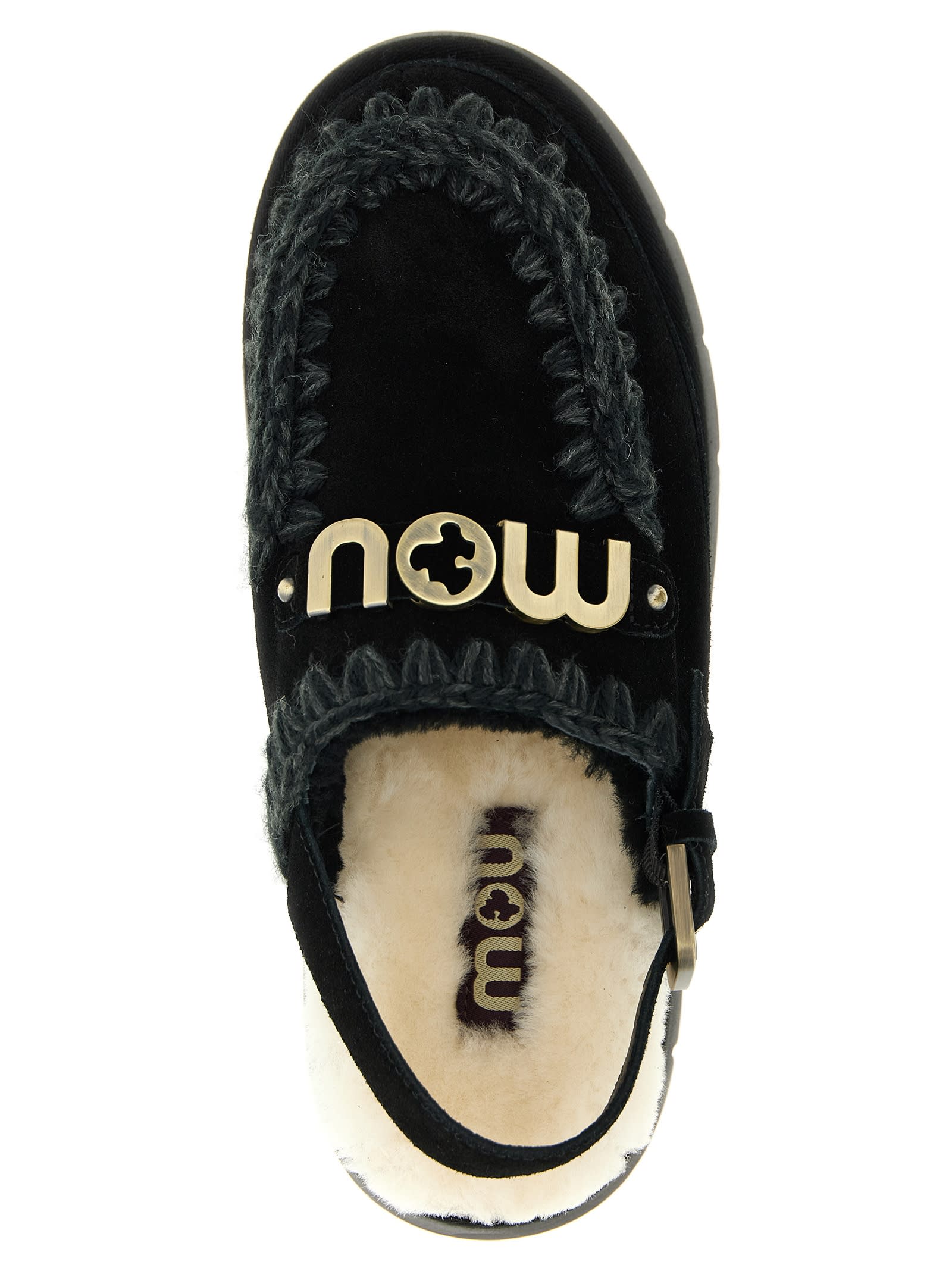 Mou Bounce Clog Back Strap Flat Shoes Black In Black