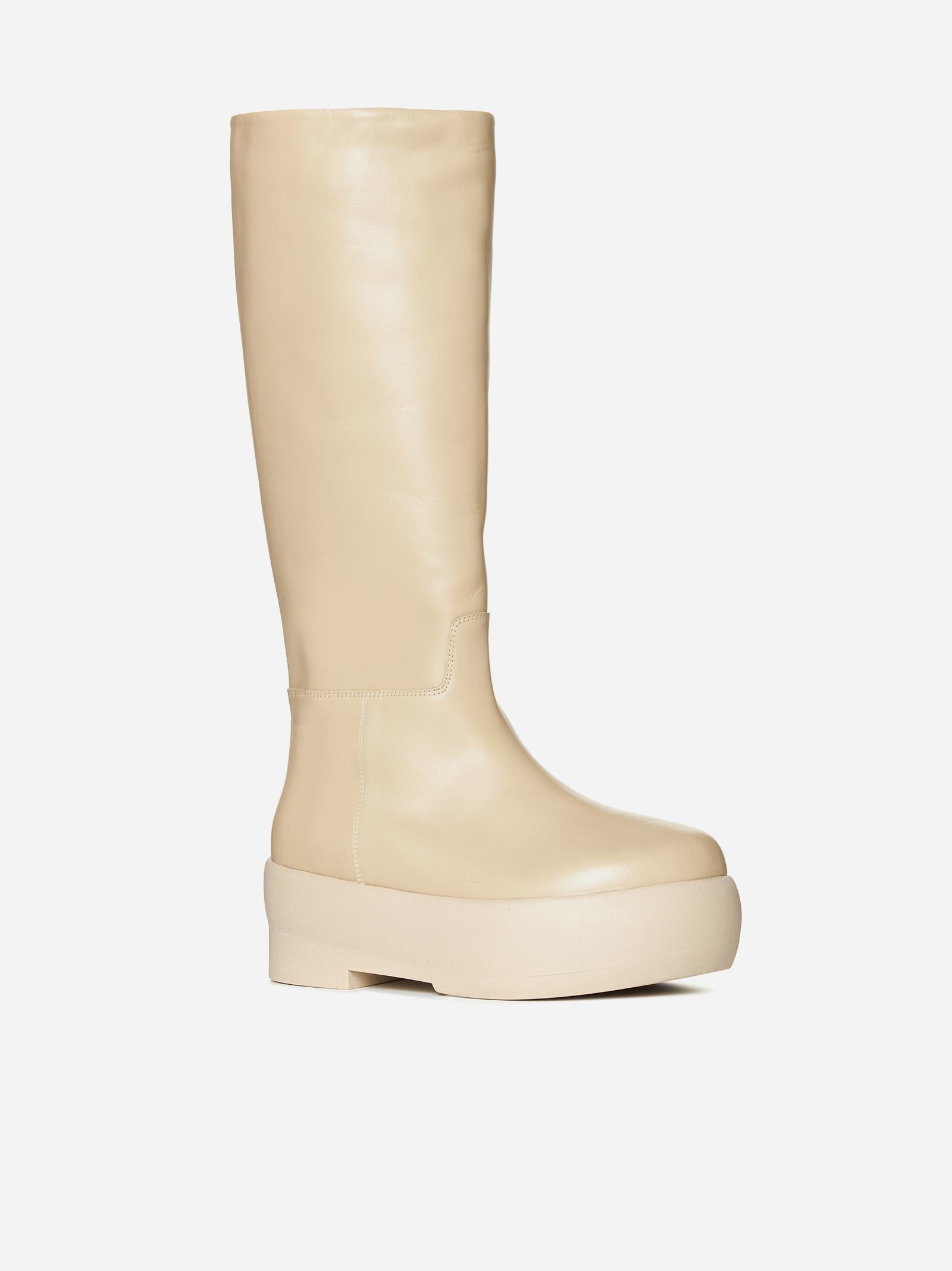 Gia Borghini Leather Boots In Beige