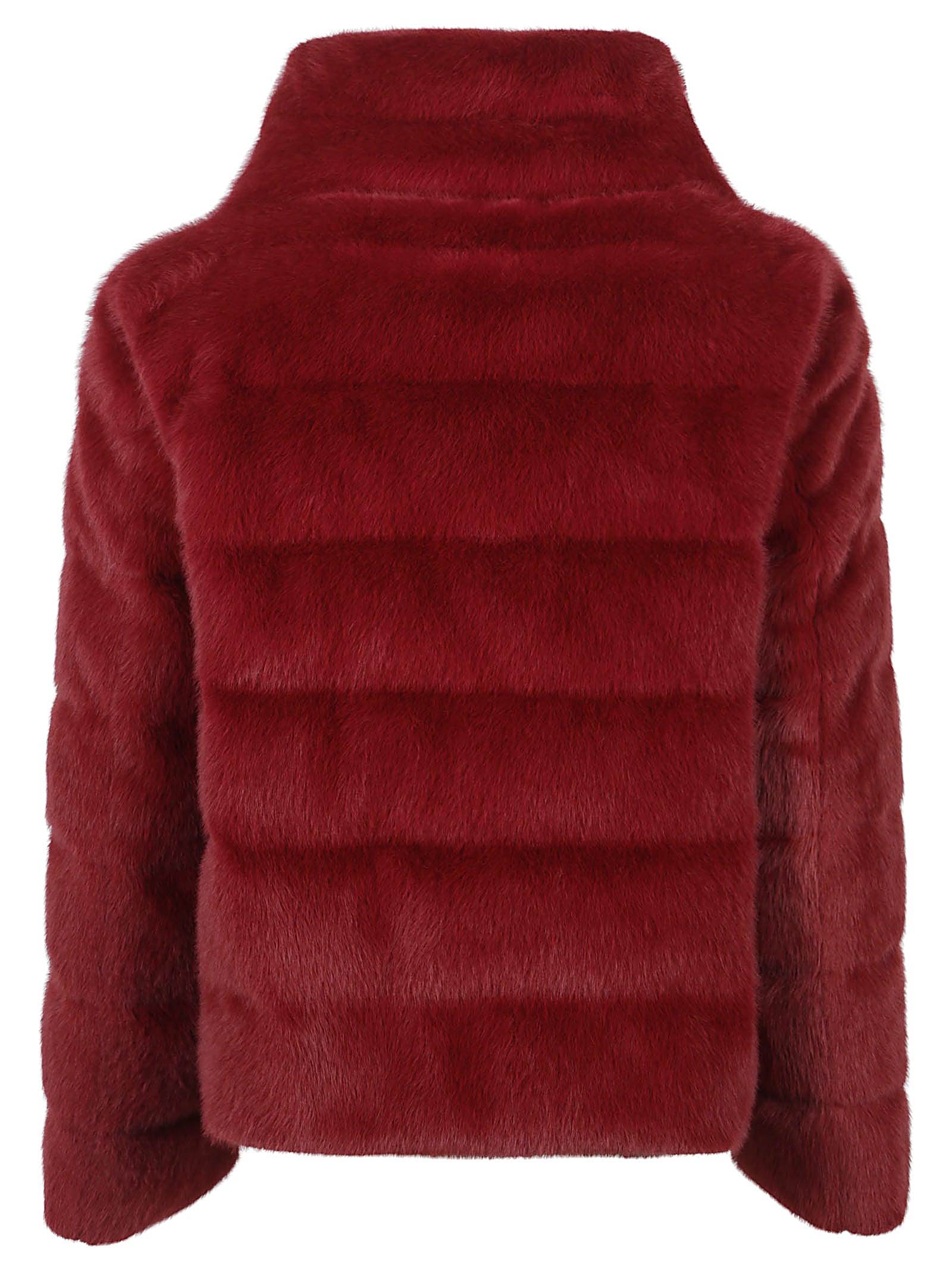 Herno Faux Fur Cape Down Jacket In Burgundy
