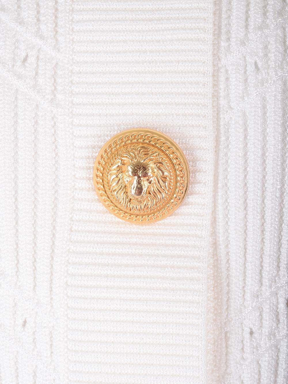 Shop Balmain Short Knitted Cardigan In White