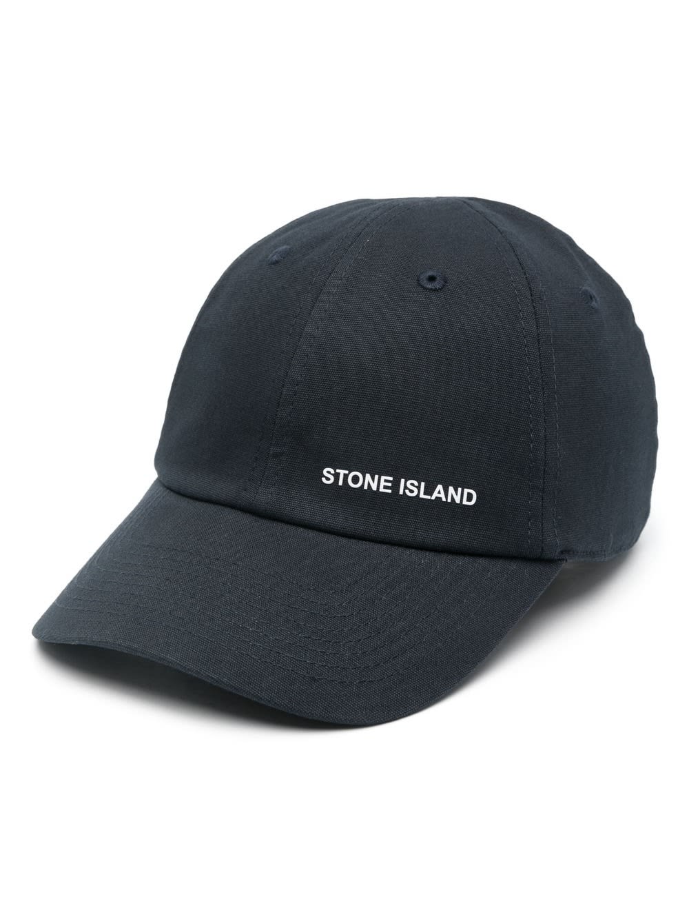Stone Island Navy Blue Baseball Hat With Embossed Print