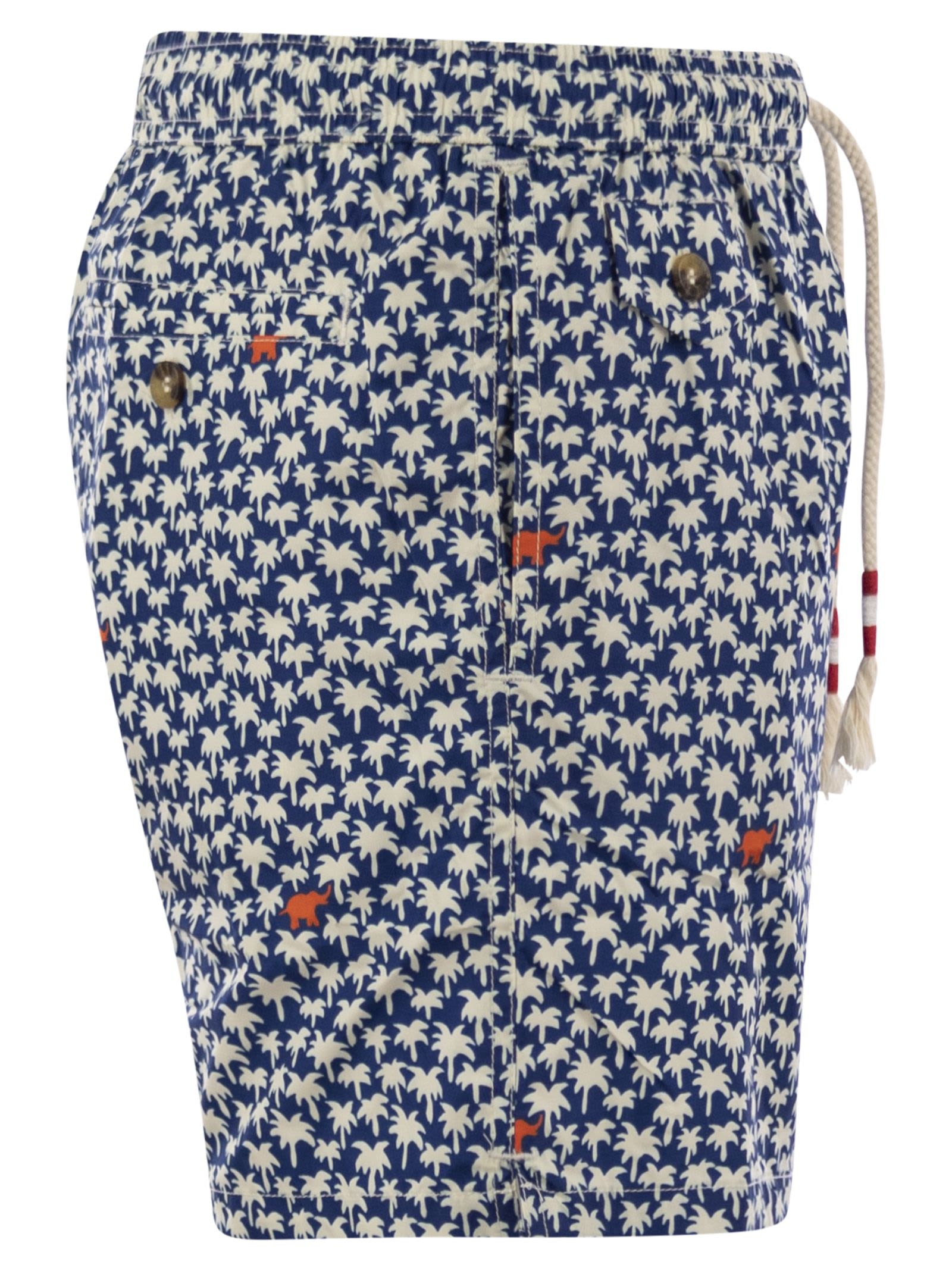 Mc2 Saint Barth Lightweight Fabric Swimming Costume With Print In Blue