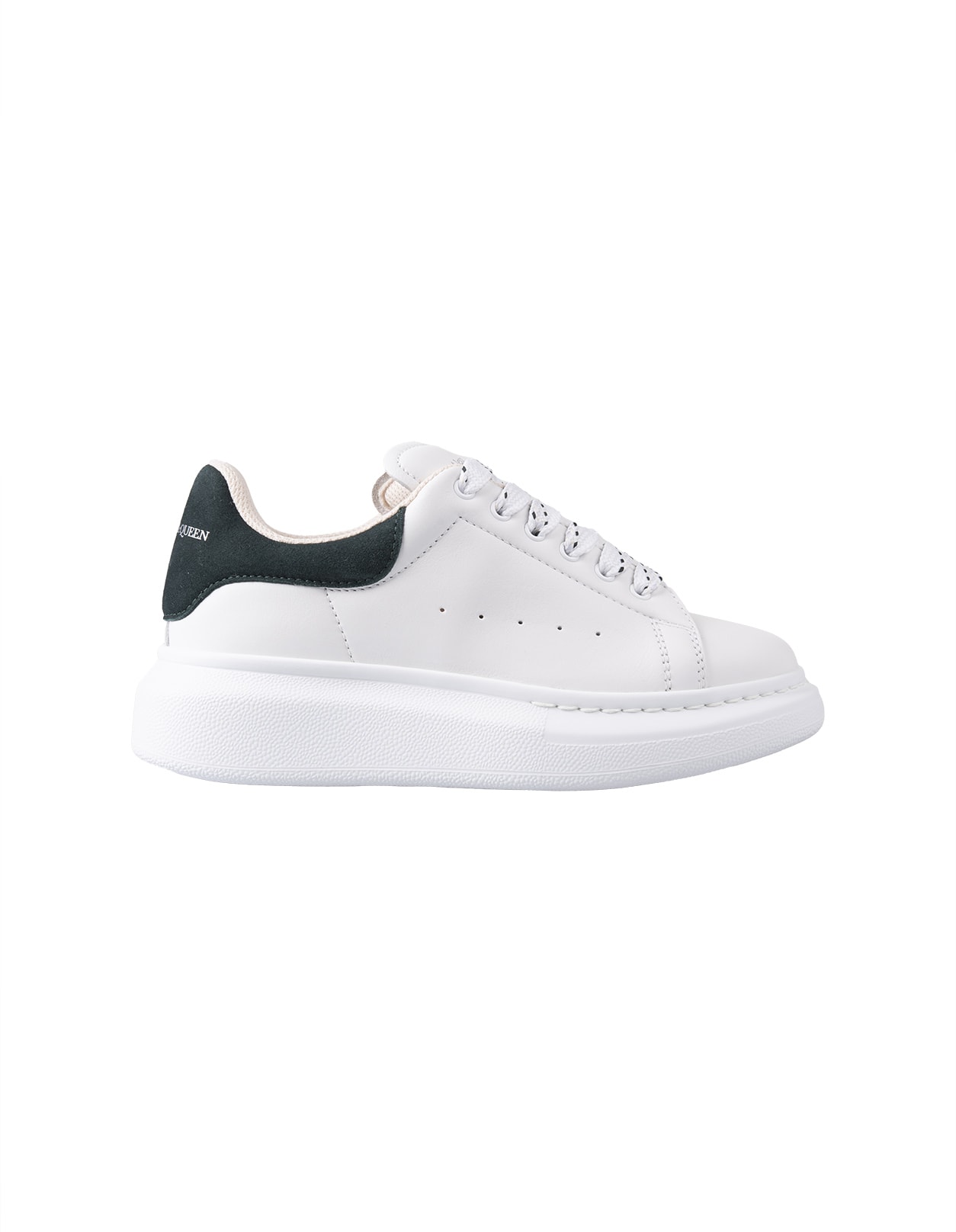 ALEXANDER MCQUEEN WHITE OVERSIZE SNEAKERS WITH FOREST GREEN SUEDE SPOILER