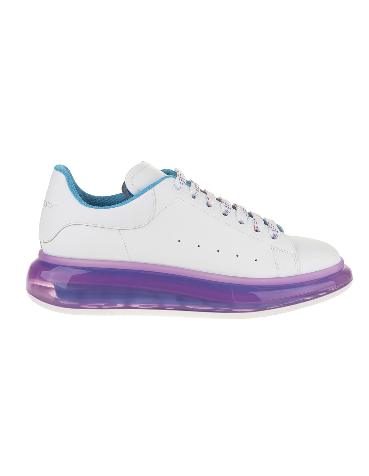 Alexander McQueen Man White And Blue Oversize Sneakers With Purple Transparent Sole