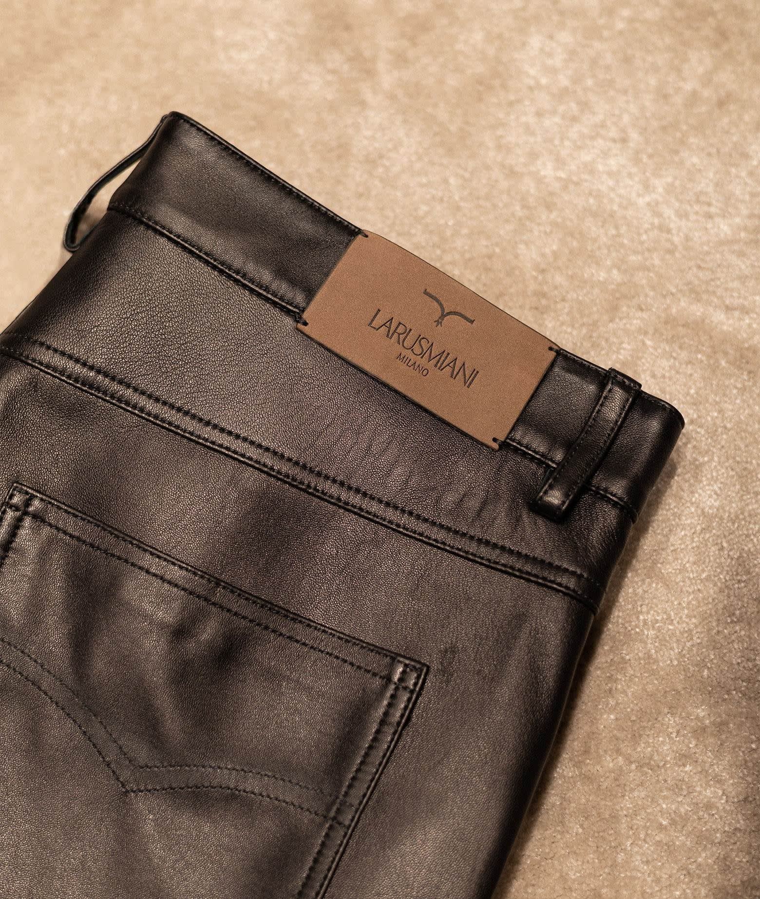 Shop Larusmiani Leather Trouser Racer Pants In Black