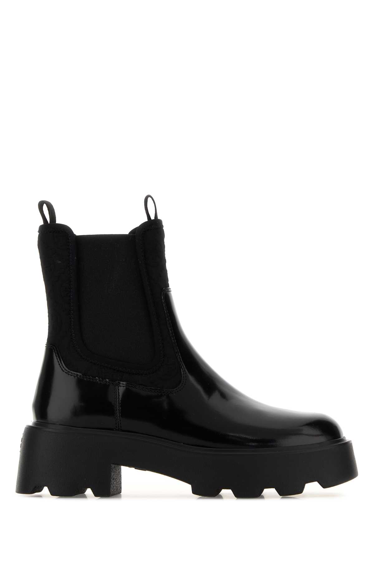 Tory Burch Black Leather And Fabric Chelsea Ankle Boots In Animal Print