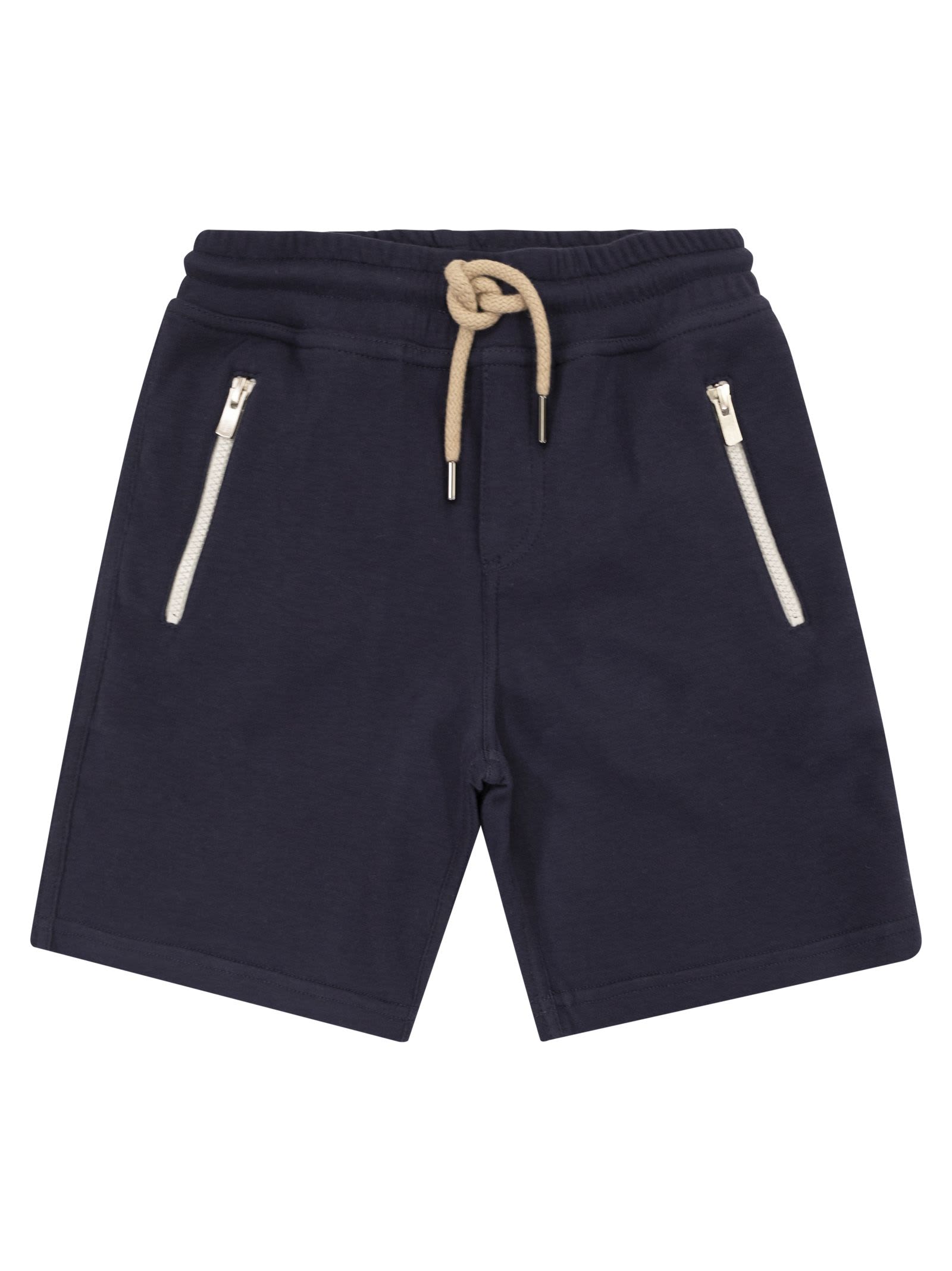 Brunello Cucinelli Kids' Bermuda Shorts In Techno Cotton Fleece In Navy Blue