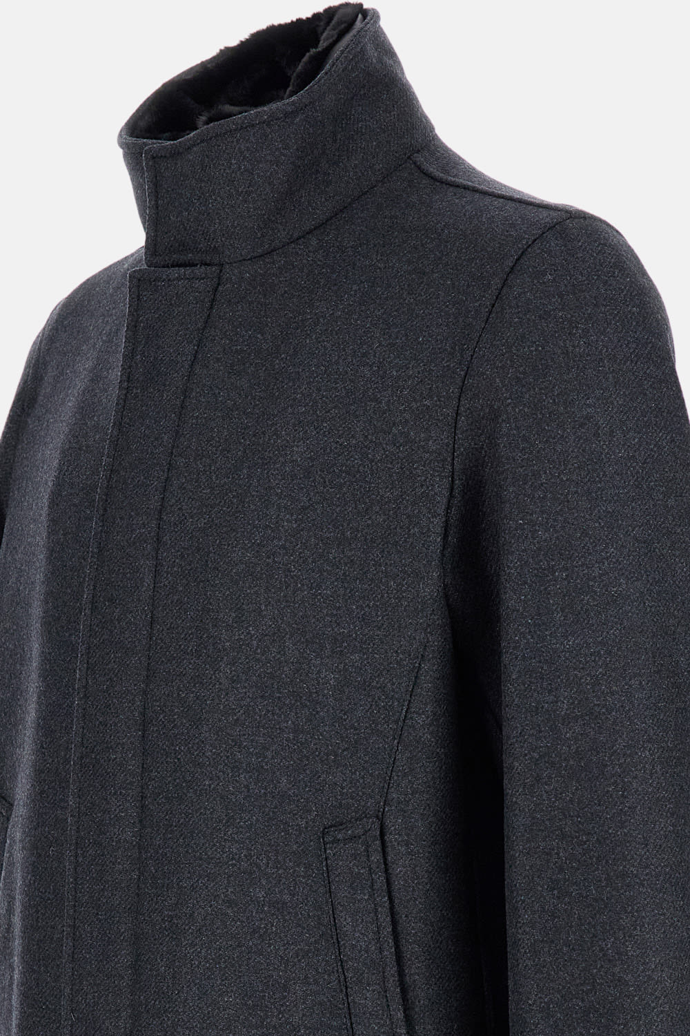Herno Faux Fur Collar Wool-blend Car Coat In Gray