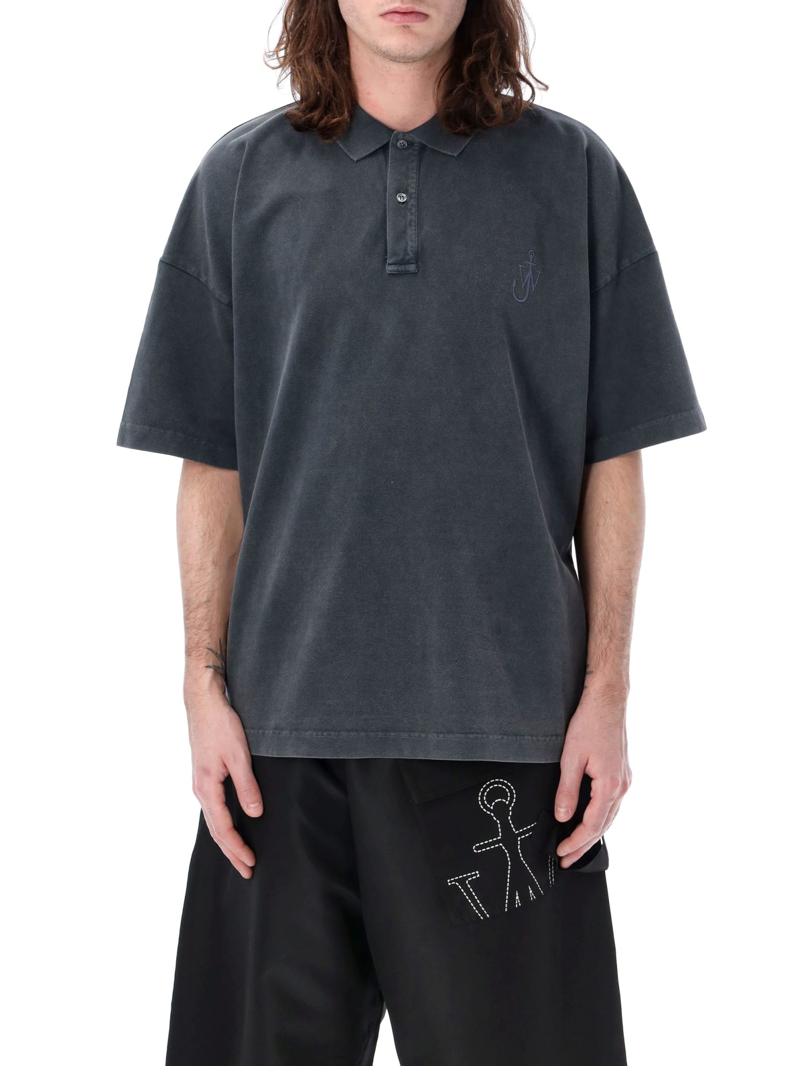 Shop Jw Anderson Logo Polo Shirt In Charcoal