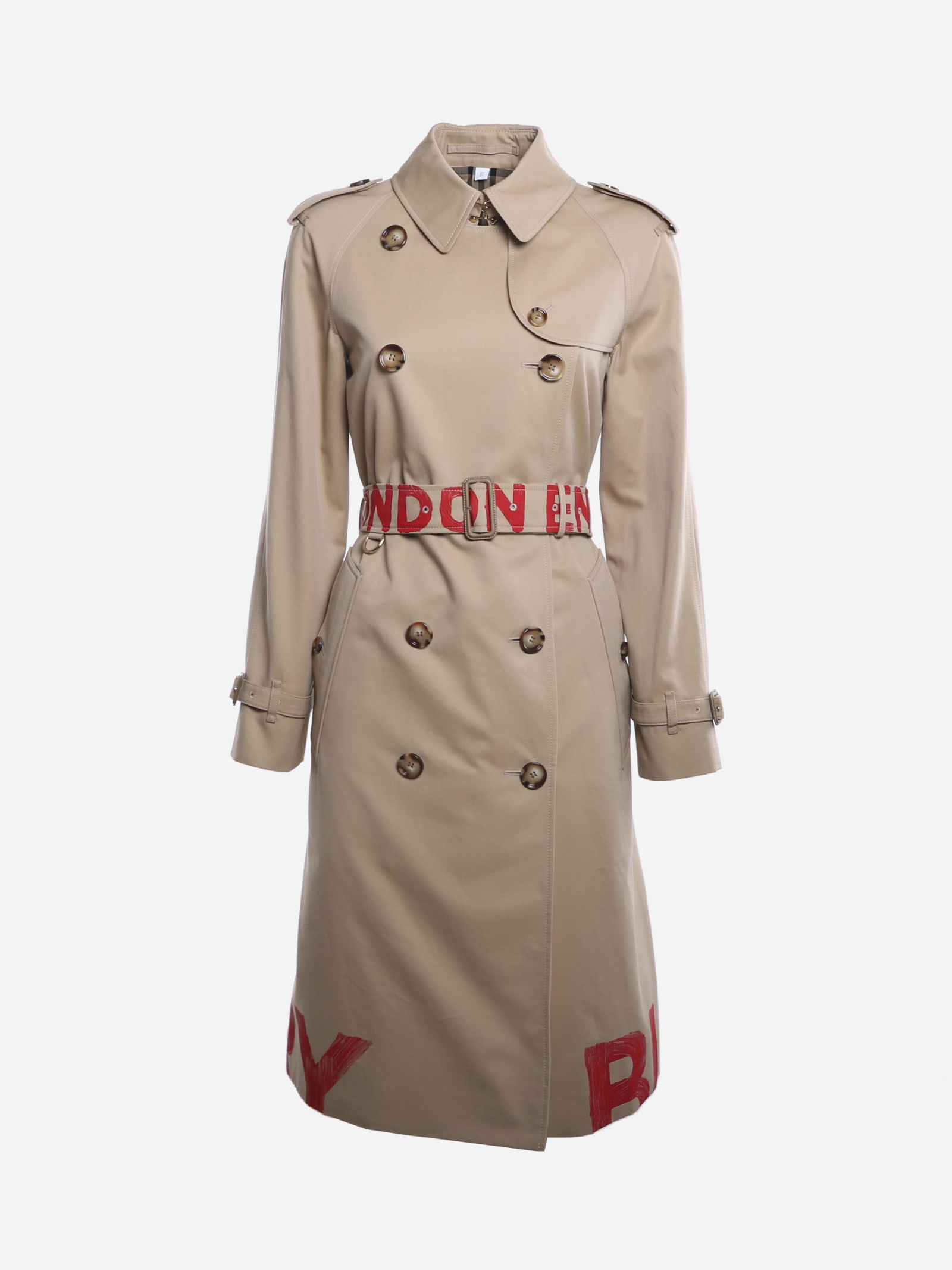 Burberry Cotton Gabardine Trench Coat With Logo Print On The Bottom