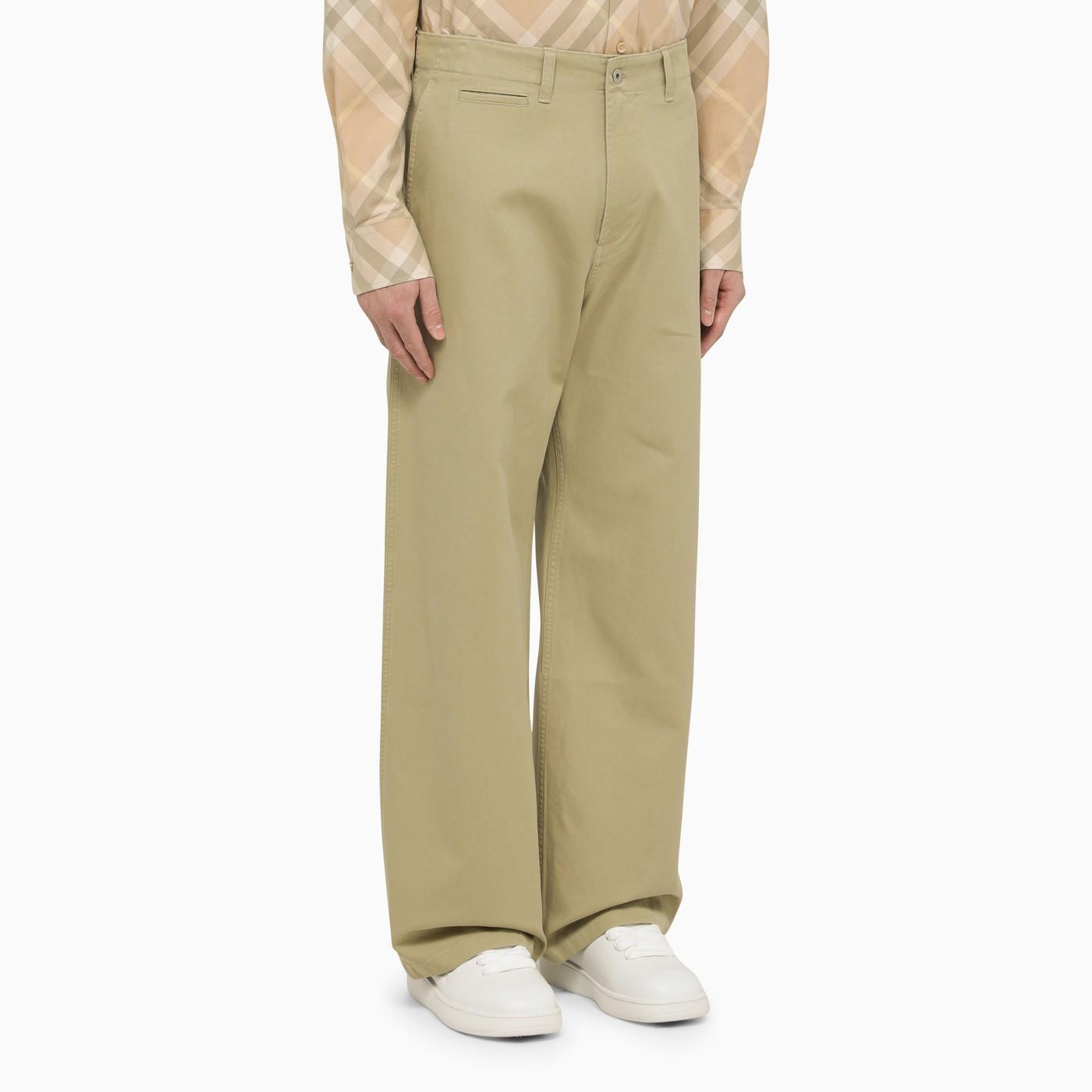 Burberry Cotton Wide Leg Pants With Belt Loops In Hunter