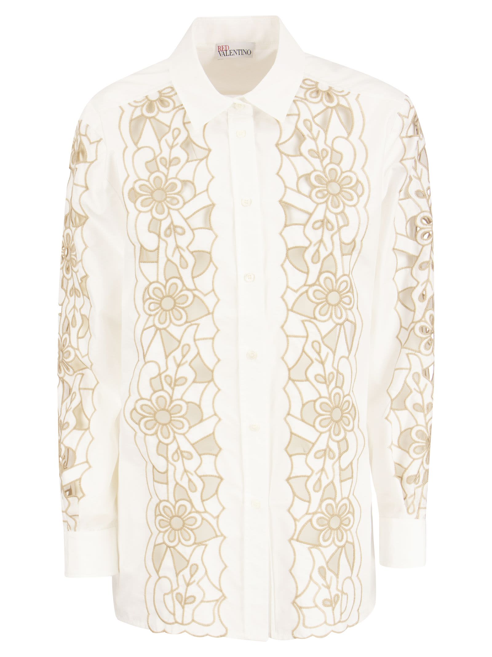 RED Valentino Cotton Shirt With Floral Embroidery