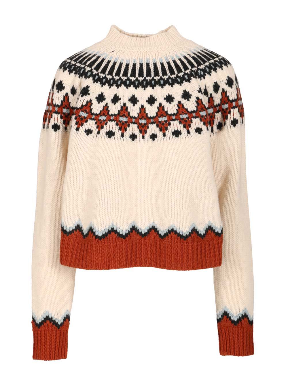 Alanui Wool Crewneck Sweater With Geometric Detail In Multi