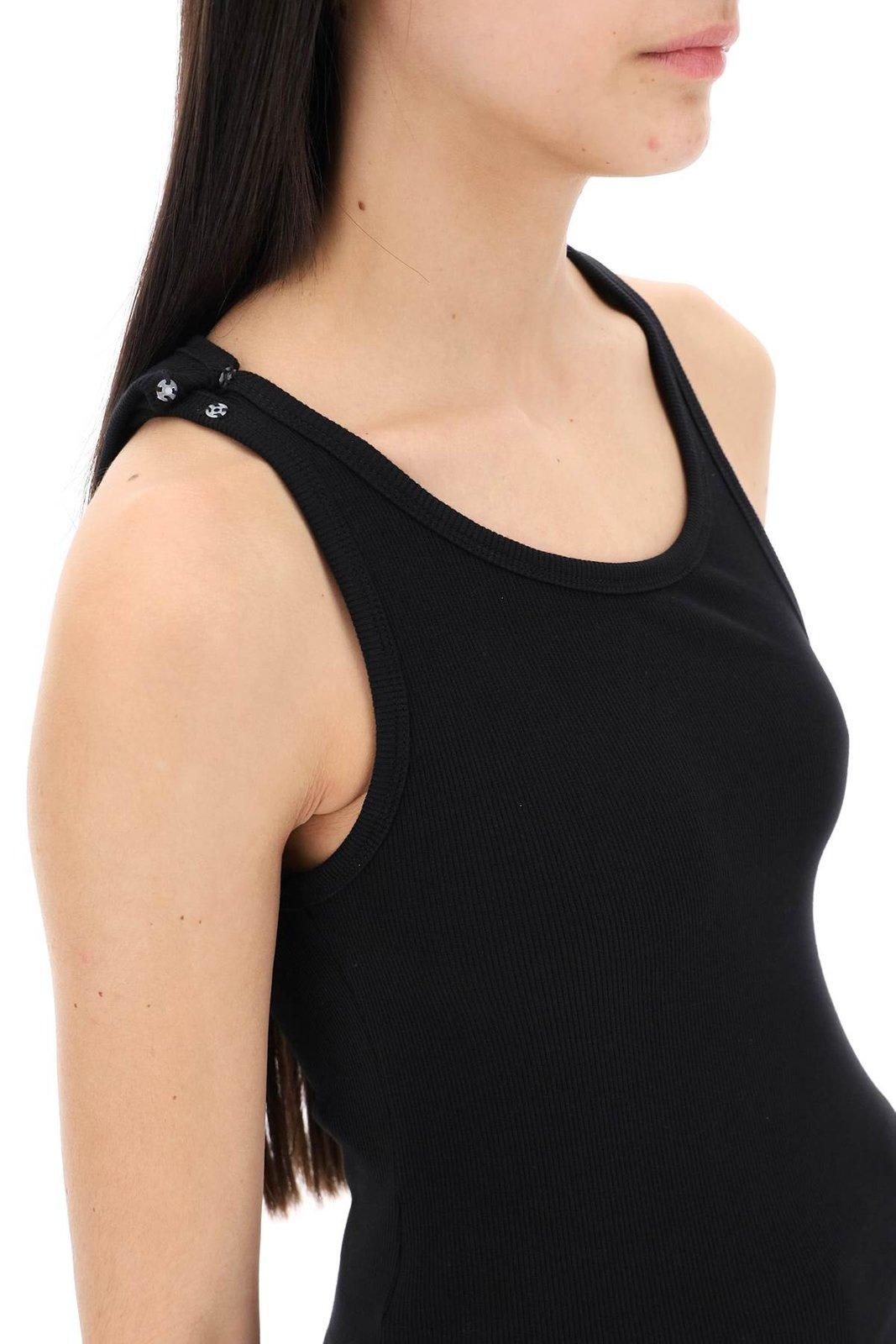 Shop Mm6 Maison Margiela Cut-out Detailed Ribbed Tank Top In Black