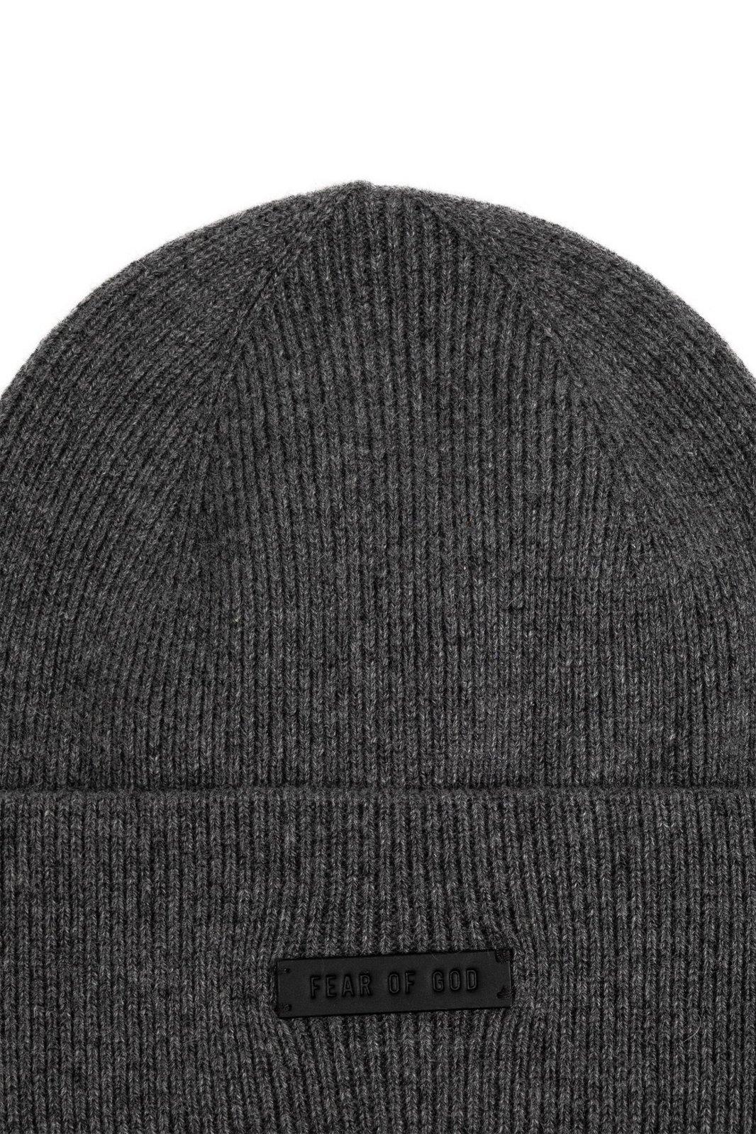Fear Of God Logo Patch Ribbed Knit Beanie In Granite
