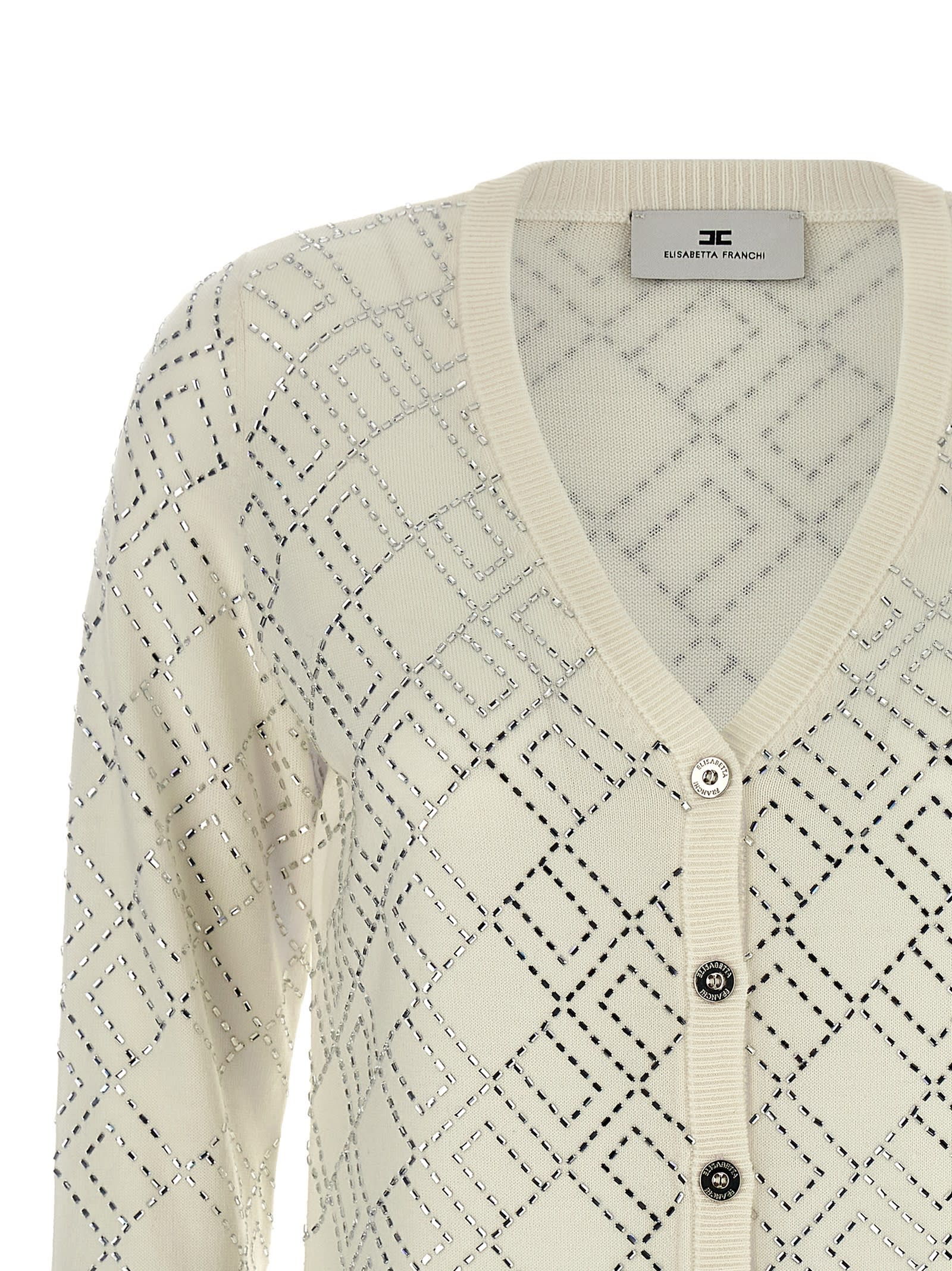 Elisabetta Franchi Crystal Cardigan Sweaters And Cardigans White In Neutral