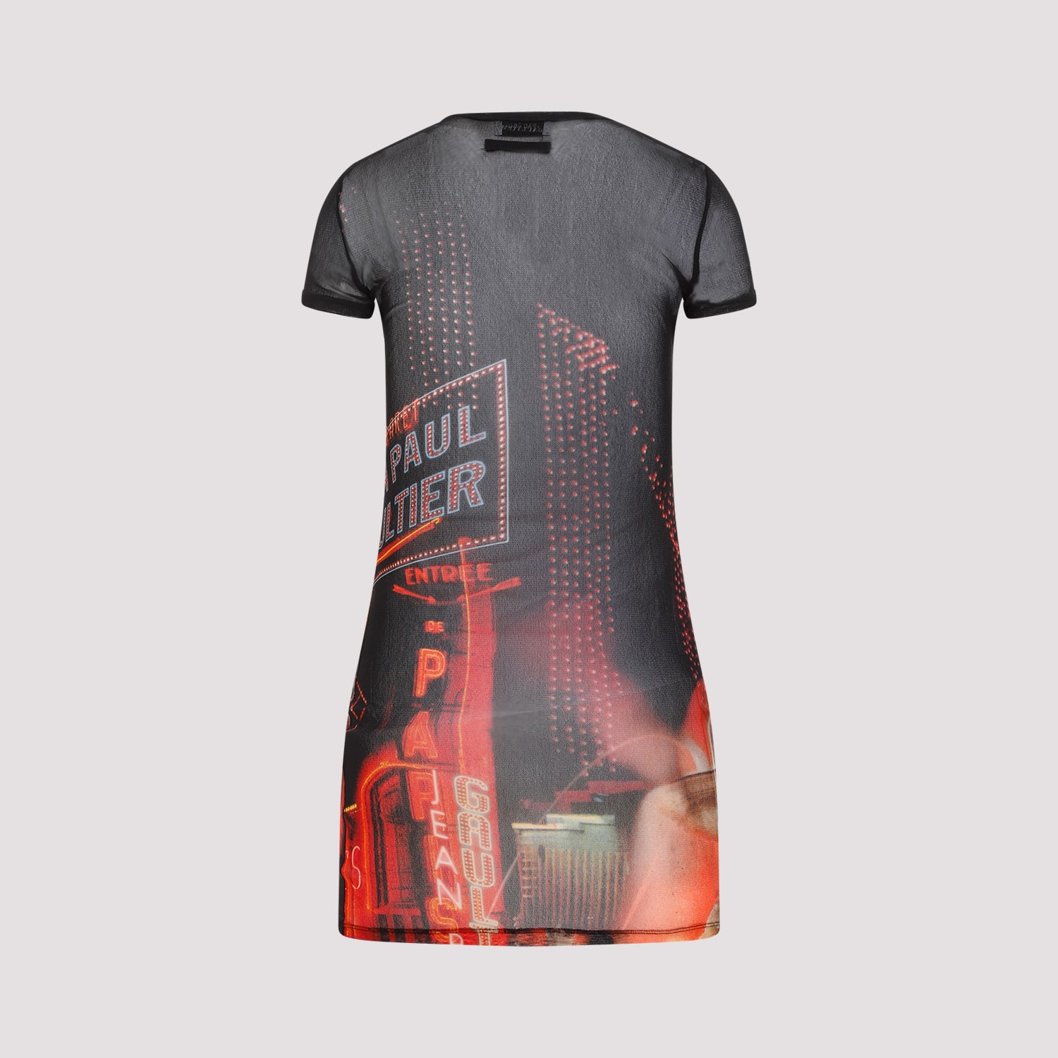 Shop Jean Paul Gaultier Mesh Printed Pigalle Mini Dress In Black Red Orange