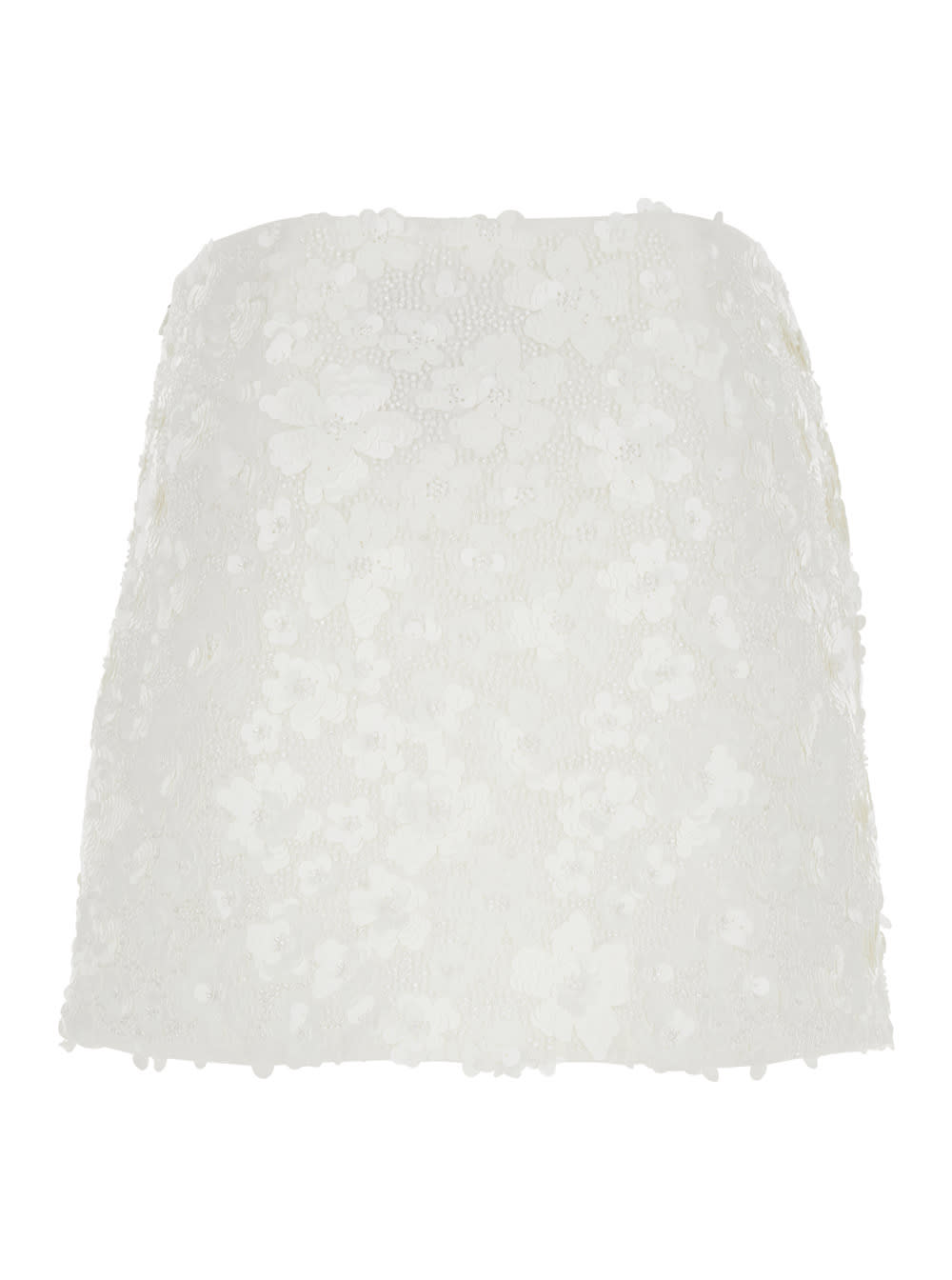 Michael Michael Kors White Miniskirt With All-over Floral Embroidery In Tech Fabric Stretch Woman In White