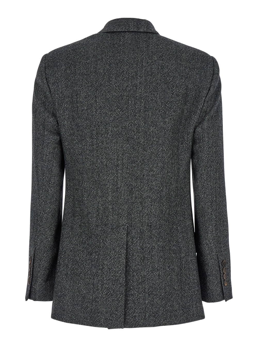 Shop Brunello Cucinelli Grey Double-breasted Jacket With Herringbone Pattern In Wool Woman